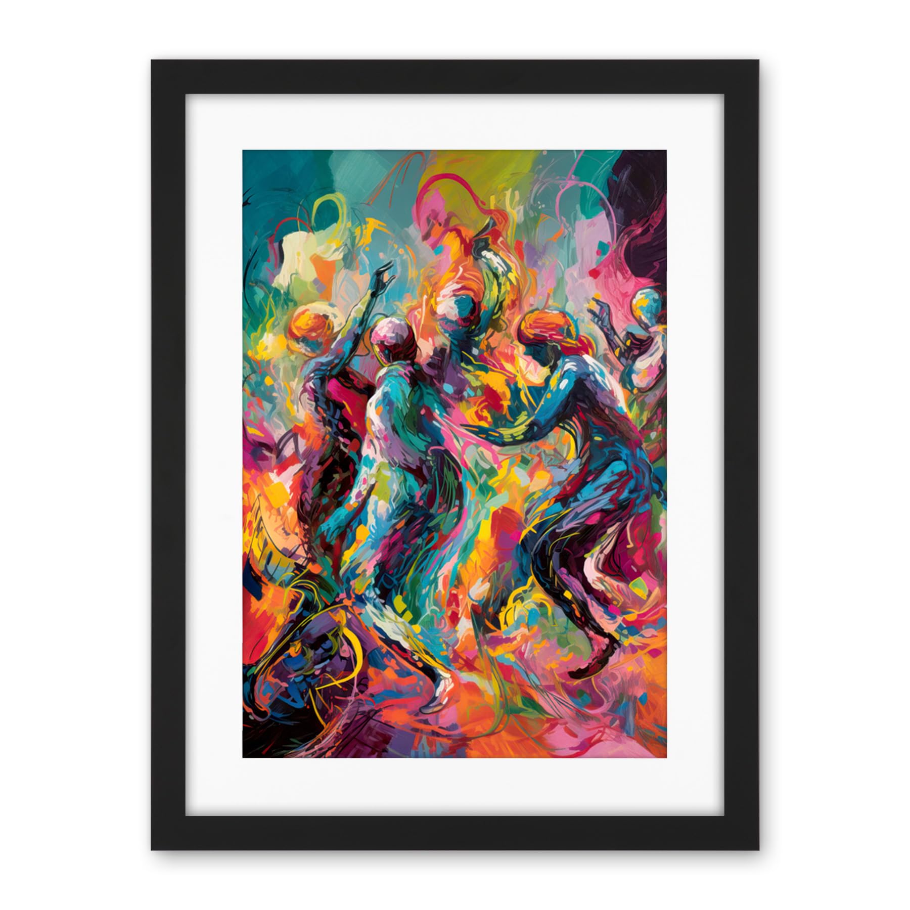 Artery8 Abstract Figures Vibrant Dance Expression Artwork Framed Wall Art Print 18X24 Inch