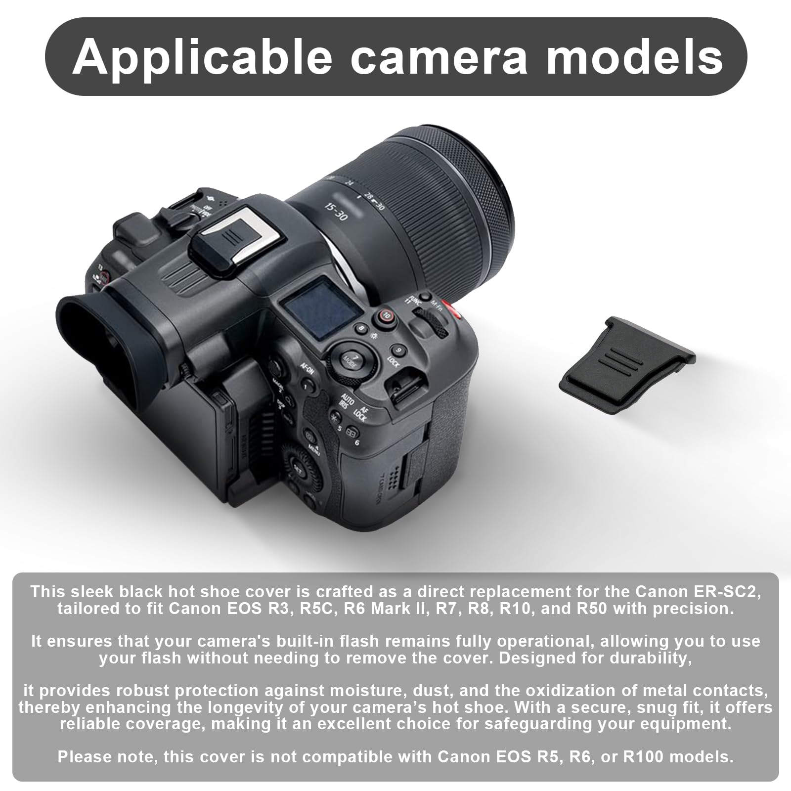 Lot de 2 caches griffe pour Canon EOS R3, R5C, R6 Mark II, R7, R8, R10, R50 – Protection contre la poussière et les taches, compatible avec le flash intégré, remplace l’accessoire Canon ER-SC2