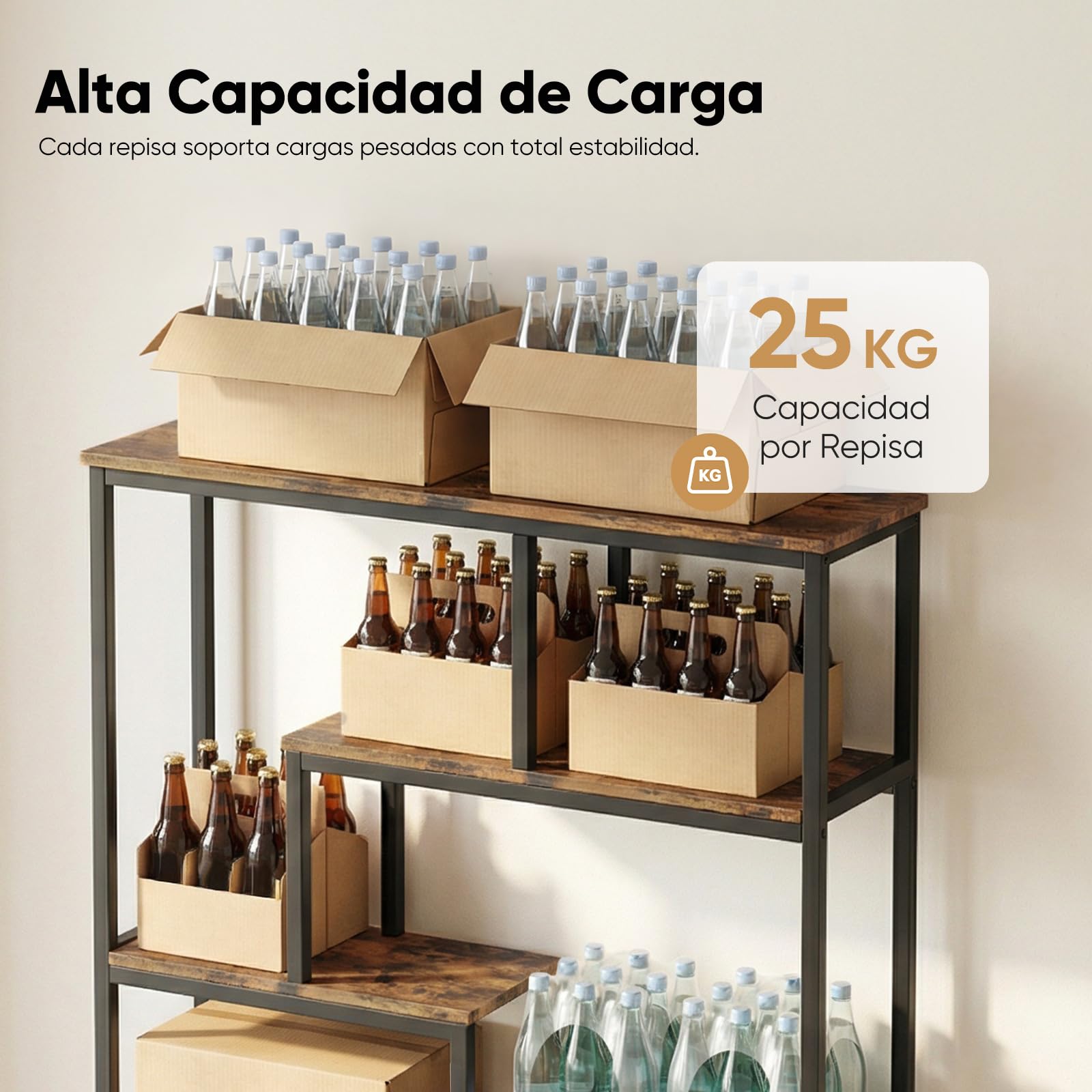HOKEEPER Estantería Abierta Industrial de 7 Niveles, Librero Rústico Resistente a Cargas Pesadas, Soporte de Almacenamiento para Sala de Estar, Dormitorio, Oficina, Pasillo