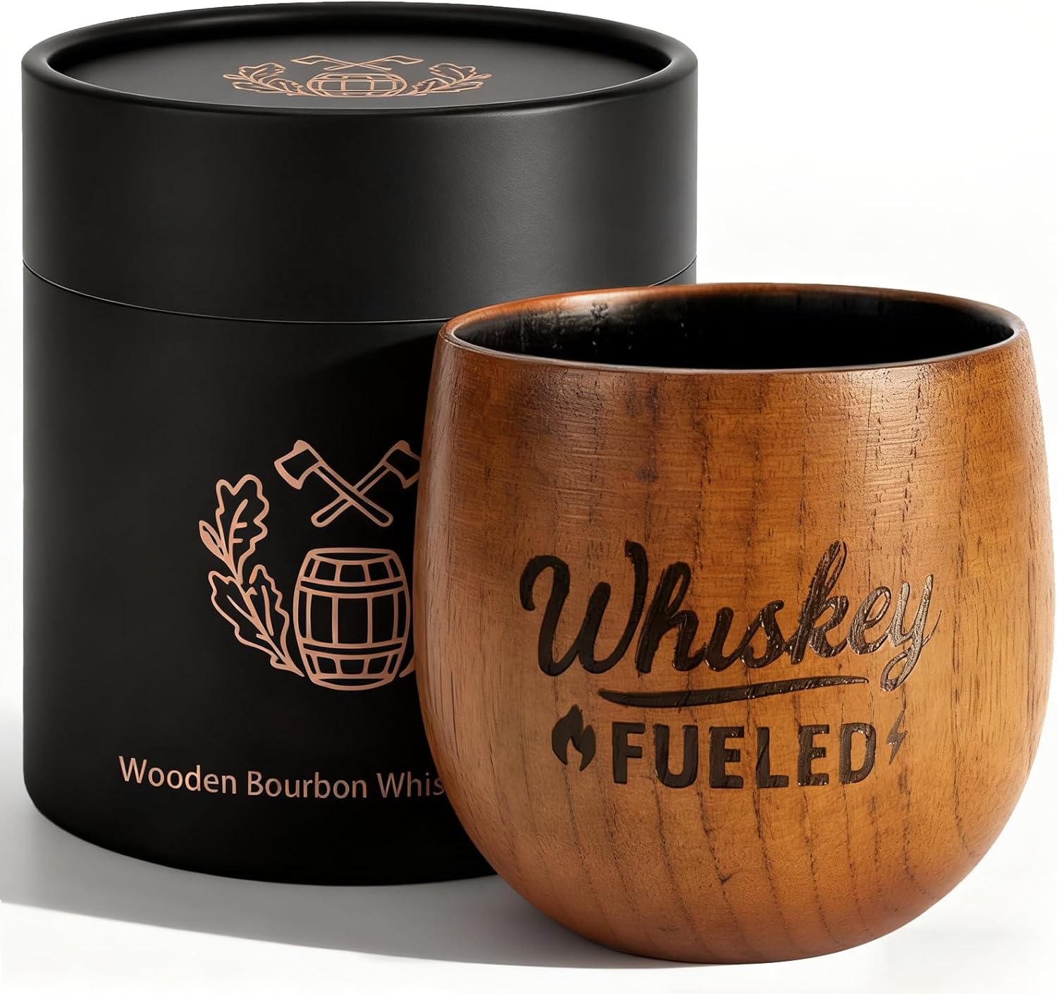 Charred Wooden Whiskey Glasses, Bourbon Drinking Glass, Whiskey Gifts for Men, Old Fashioned Whiskey Tumbler, Great Bourbon Gifts for Men, Dad, Husband, Brother, Whiskey Lovers, Wood Whiskey Cup