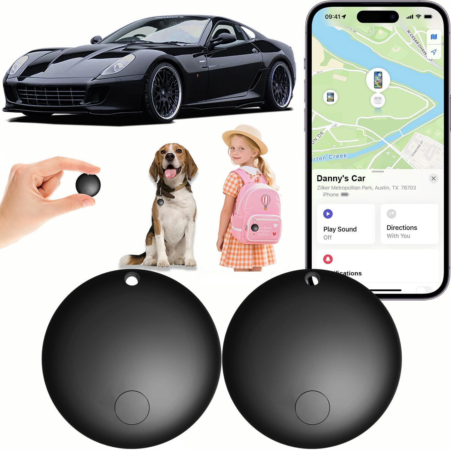 Air GPS Tracker Rilevatore chiavi auto, Smart Tag compatibile con Apple Dove è? App (solo iOS), Bluetooth Mini GPS Tracker per bambini, moto, auto, valigia, cane (2)