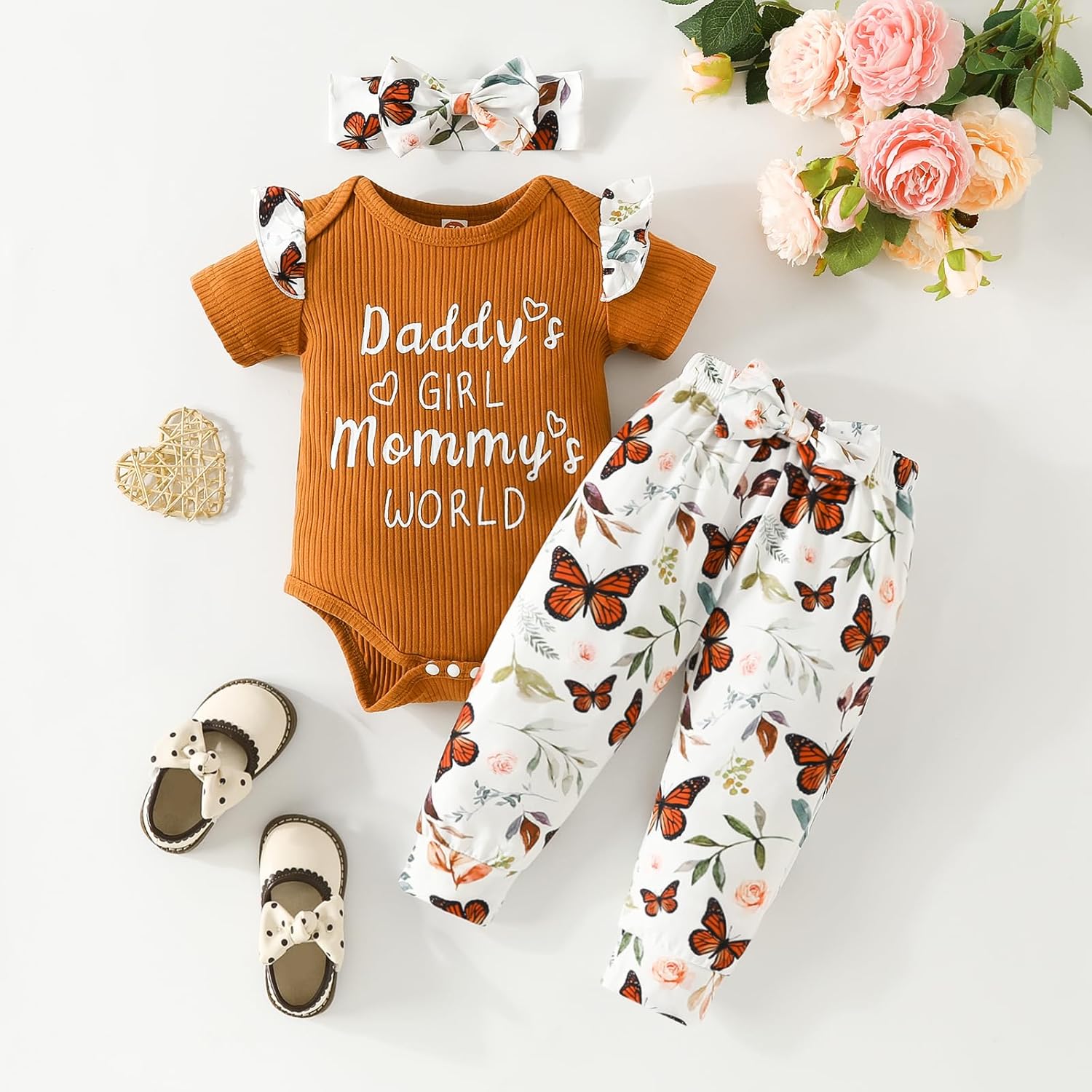 AMAWMW Baby Girl Clothes Set Daddys Little Girl Ruffle Romper Top Camouflage Pants Newborn Infant Baby Girl Outfit - Image 2