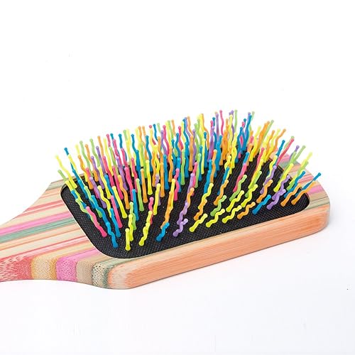Miniatura 3 de WIN SUN Cepillo de pelo de paleta de bambú natural, negro y multicolor, cepillo de pelo para mujeres, niñas y niños, cepillo desenredante para todo