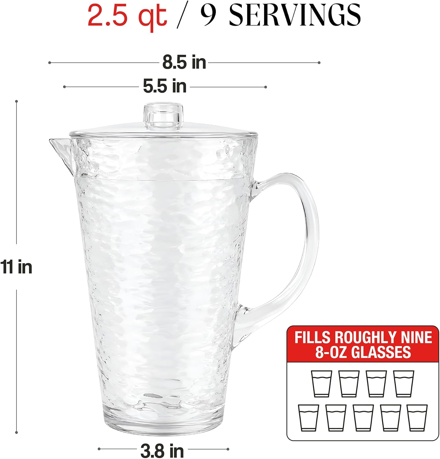 2.5Qt Clear BPA-Free Shatterproof Acrylic Pitcher with Lid
