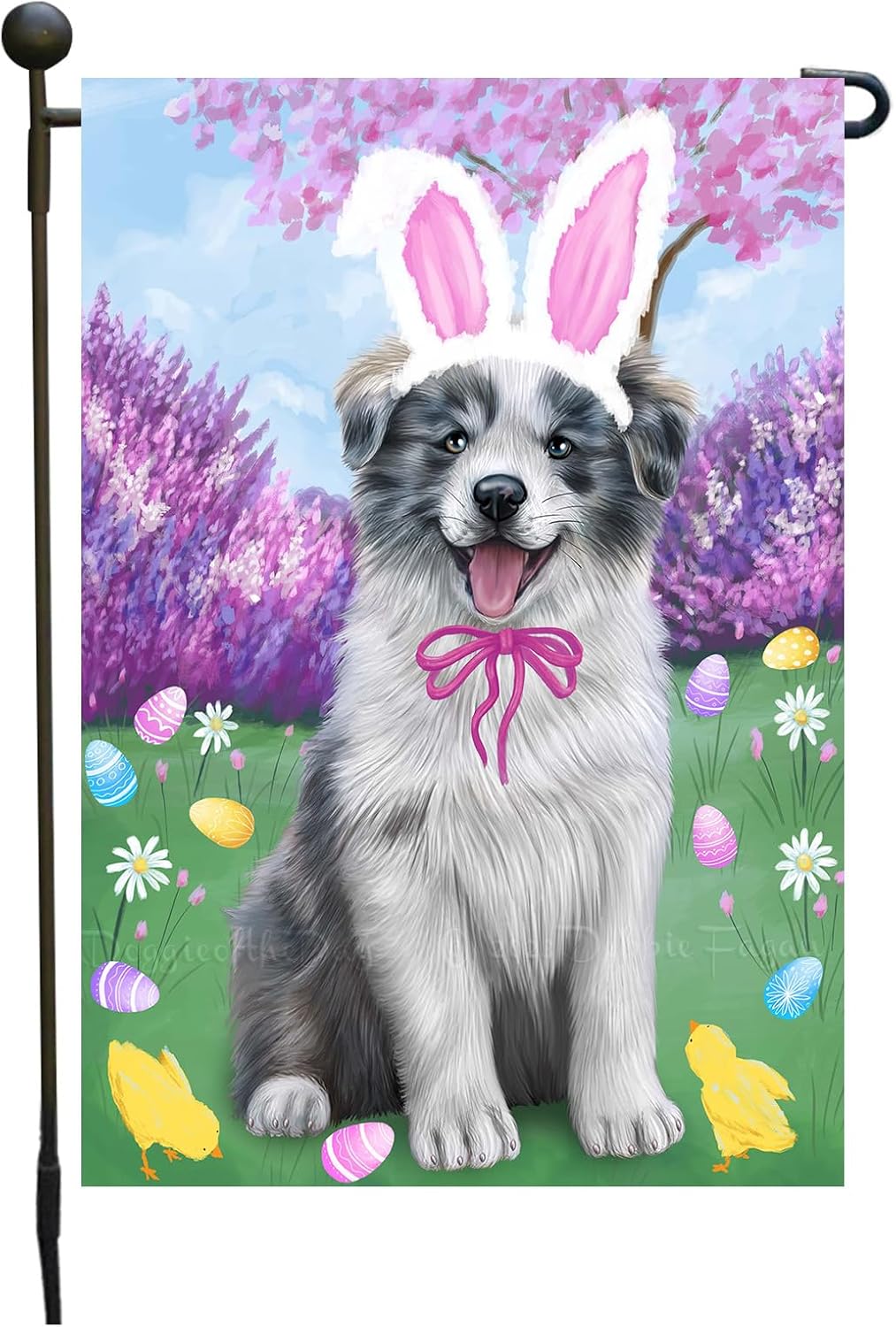 Border Collie Easter Day Festive Design Garden Flags for Outdoor Decorations - Double Sided Yard Lawn Banner - Spring Gifts for Pet Lover 12 1/2"w x 18"h - Puppy-4