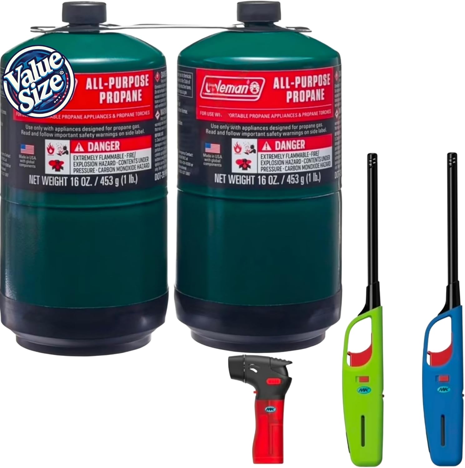 All-Purpose Propane Fuel Canisters with Utility Lighters & Mini Torch – Outdoor Cooking & Camping Set (4 Pieces) – Custom Bundled by MOOCHI