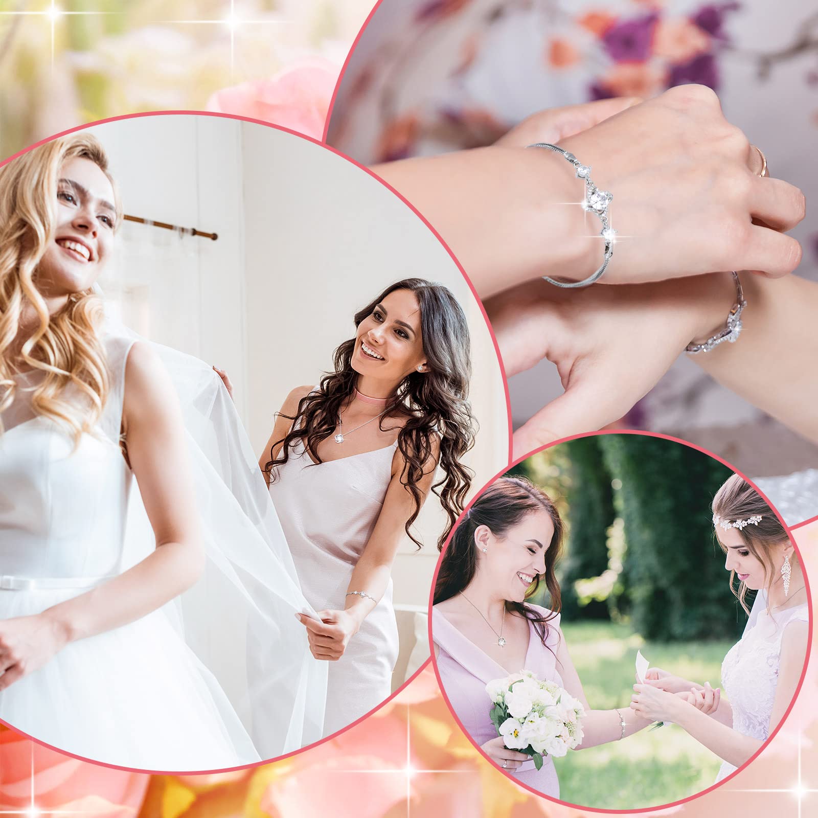 Yinkin 6 Bridesmaid Jewelry Sets Silver Wedding Jewelry Sets Will You Be My Bridesmaid Necklace Earrings Bracelet with Card Proposal Gift for Women Bridal Costume Accessories