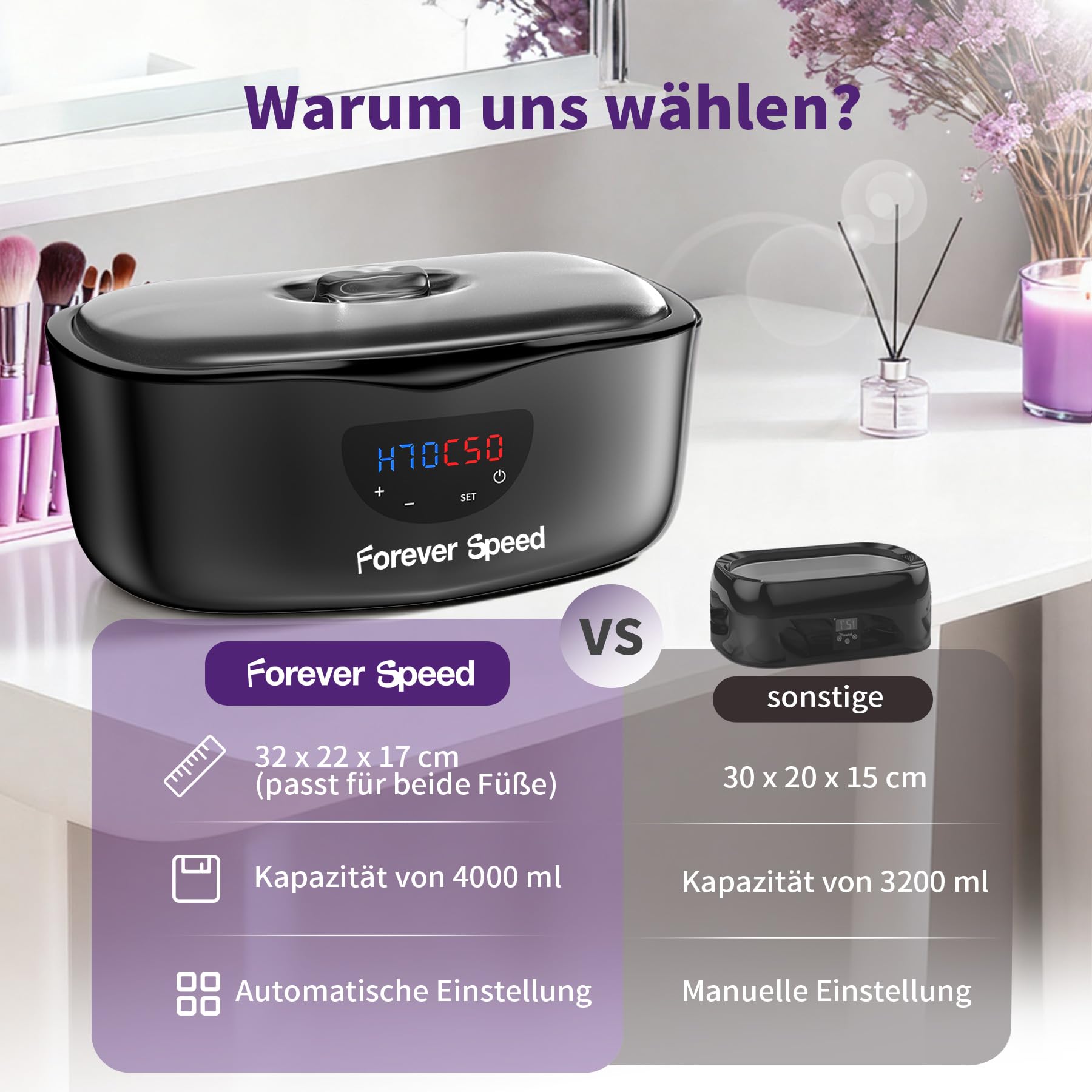 Forever Speed 4L Paraffinbad für Hände und Füße Arthrose, Paraffinbad Wärmer mit Manueller/Auto-Modus Paraffinbad Hände Füße Set mit 1350g Paraffinwachs und Handschuh, 230W