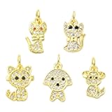 Stiesy Real 18K Gold Plated Dog & Cat Charms, 10Pcs Brass Micro Pave Clear CZ Stone Dangle Charms for Pet Lover Jewelry Making, Custom ID Tag Charm Bracelet for Pet Owners