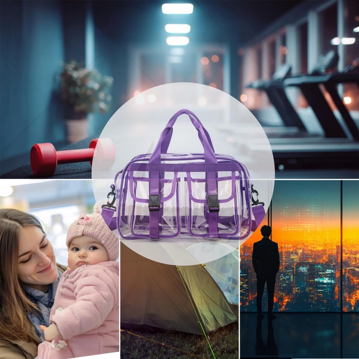 FINEJUSTOK- Transparent Tote/crossbody bag ,for Women & Men, Lunch Bag, Waterproof PVC for Sports Events, Concerts & Work - Image 2