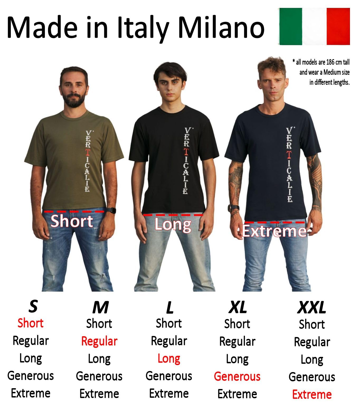 Camiseta Hombre de Manga Corta – Algodón Pima Superior de Lujo – Producción Italiana – 5 Largos Diferentes