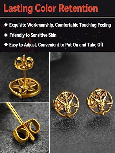 Vista 5 de FaithHeart Satan Stud Earrings for Men Sturdy Stainless Steel Satanist Demon Earrings Gothic Punk Satanic Jewelry