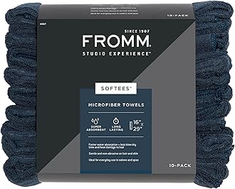 Fromm Softees Microfiber Salon Hair Towels for Hairstylists, Barbers, Spa, Gym in Navy, 16" by 29", 10 count Perfect Hair Care Towel for Drying Curly, Long, Wavy Hair
