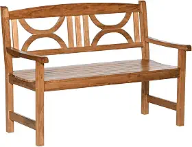 Outsunny Banco de madeira maciça exterior de 2 lugares, 123 x 61 x 89,5 cm, banco de jardim com encosto decorativo e apoio de braços para terraço, varanda, pátio, carga 250 kg natural