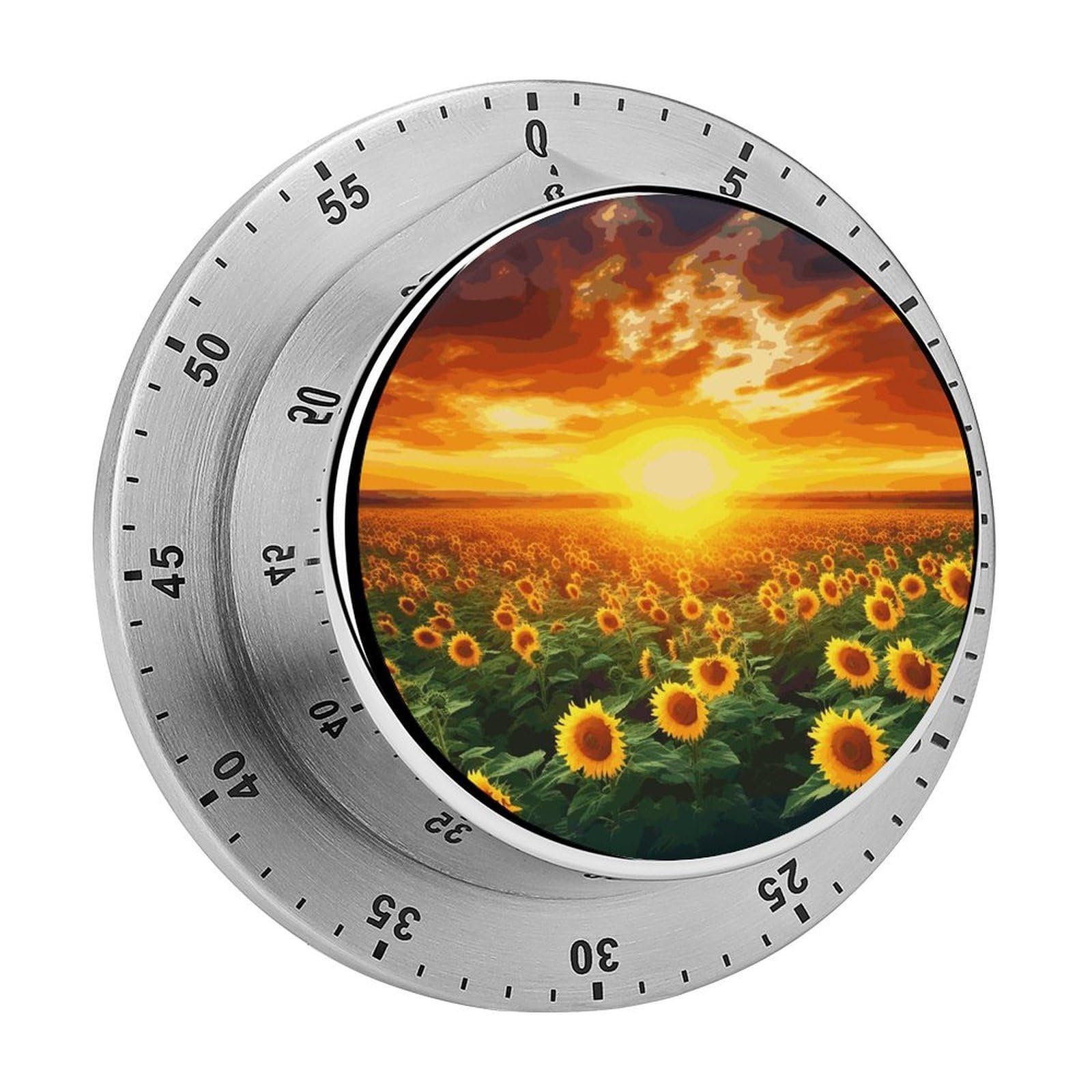 Dreamlike Sunset of A Sunflower Field Timer Desk Productivity Teacher Supplies Kitchen Magnetic Countdown Mechanical Timer for Cooking, Egg, Teacher, Exercise, Oven.
