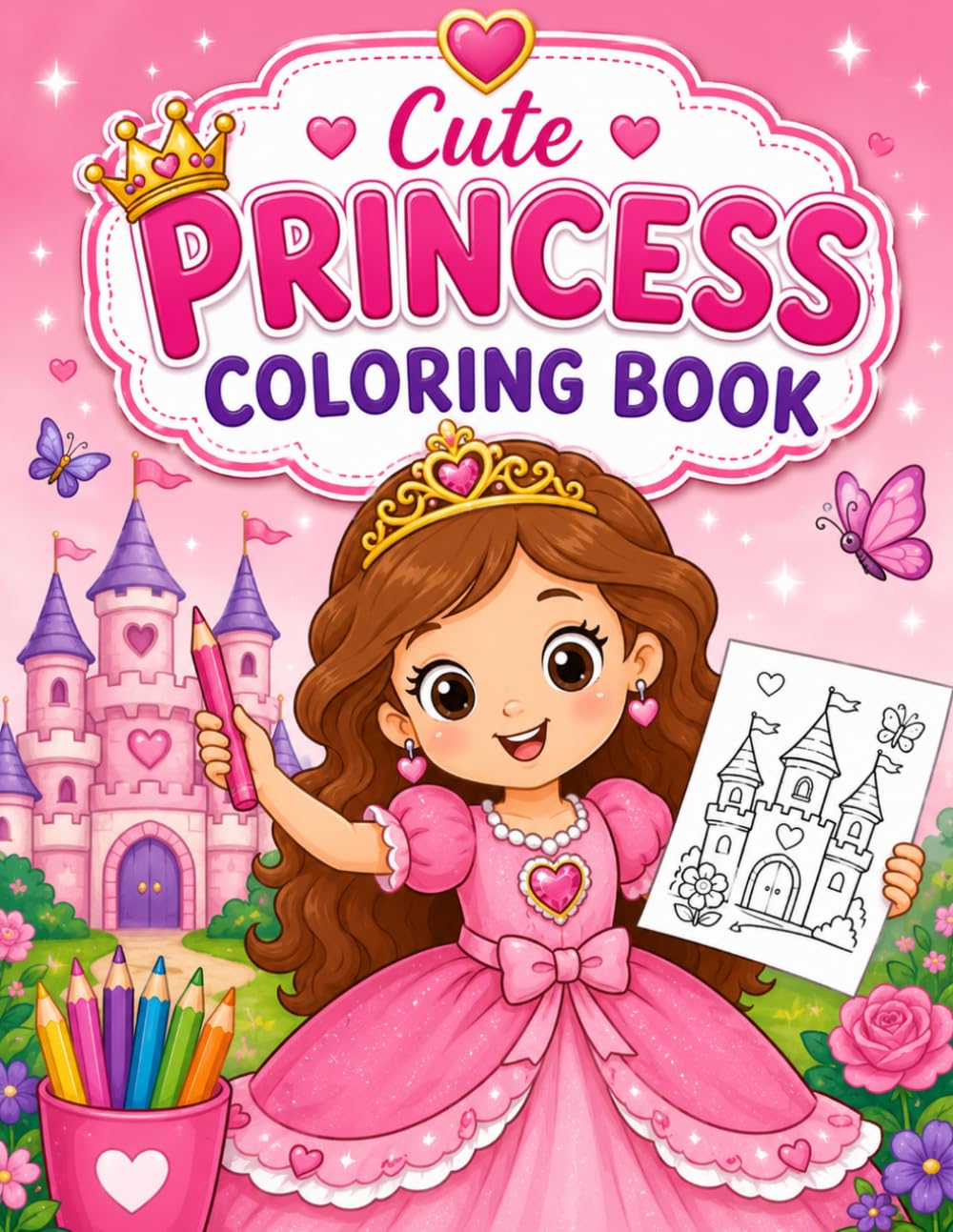 Cute Princess Coloring Book for Kids Ages 3-6: Easy and Adorable Princess Coloring Pages for Girls | Fun Fairytale Coloring Book with Cute Princesses, Castles, Crowns, Dresses, and Magical Adventures