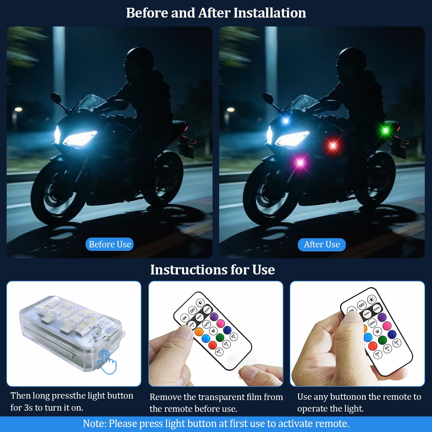 4 Pièces Lumières stroboscopiques LED pour Voiture avec télécommande, lumière stroboscopique Anti-Collision pour Avion, 8 Couleurs, lumière ambiante LED Rechargeable par USB pour Voiture, Drone, Moto
