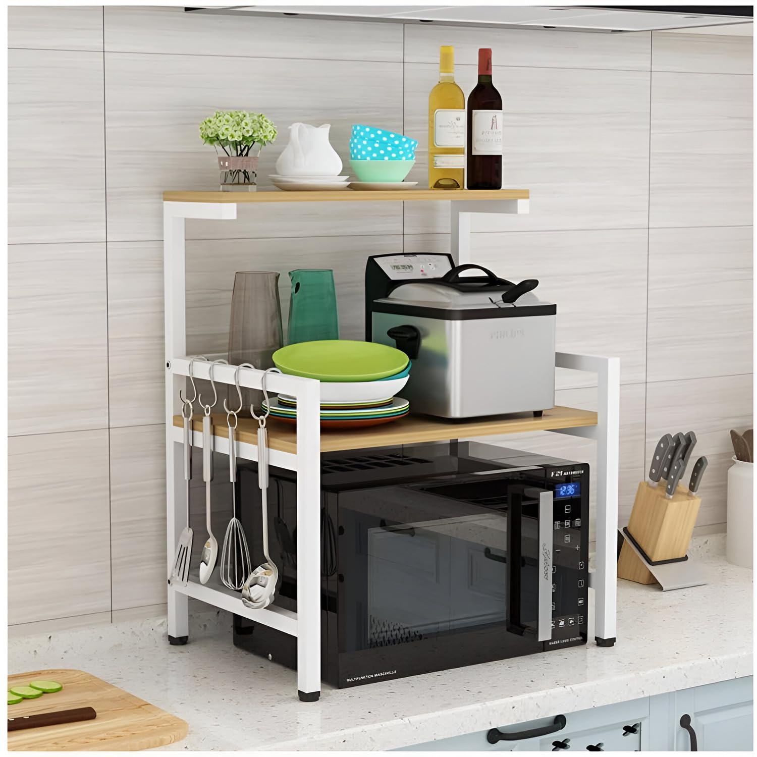 Everline 33600 D Series 3-Layer Microwave Stand, OTG Stand, Oven, Kitchen Storage Shelf, Counter Top Spice Rack, Multipurpose Rack, Toaster Grill Organizer (Oyster Cream with White Frame) Everline 33600 D Series 3-Layer Microwave Stand, OTG Stand, Oven, Kitchen Storage Shelf, Counter Top Spice Rack, Multipurpose Rack, Toaster Grill Organizer (Oyster Cream with White Frame)