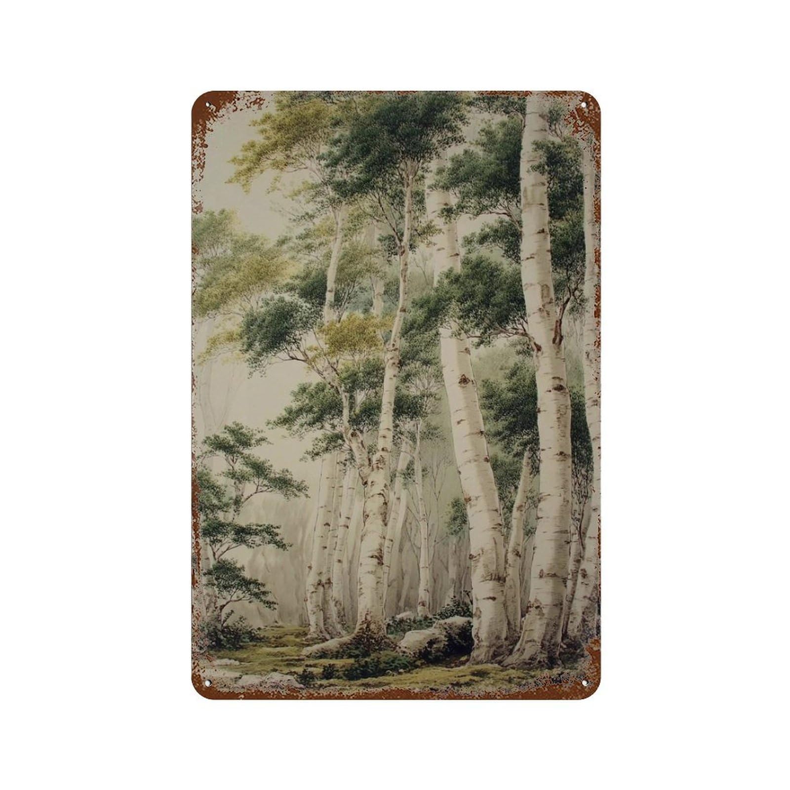xiaoxiaoshen Birch Forest Botanical Landscape Vertical Nature Wall Decor Art Metal Tin Poster Modern Home Decor Art Home Bar Shop Decorations Vintage Sign 30x20cm