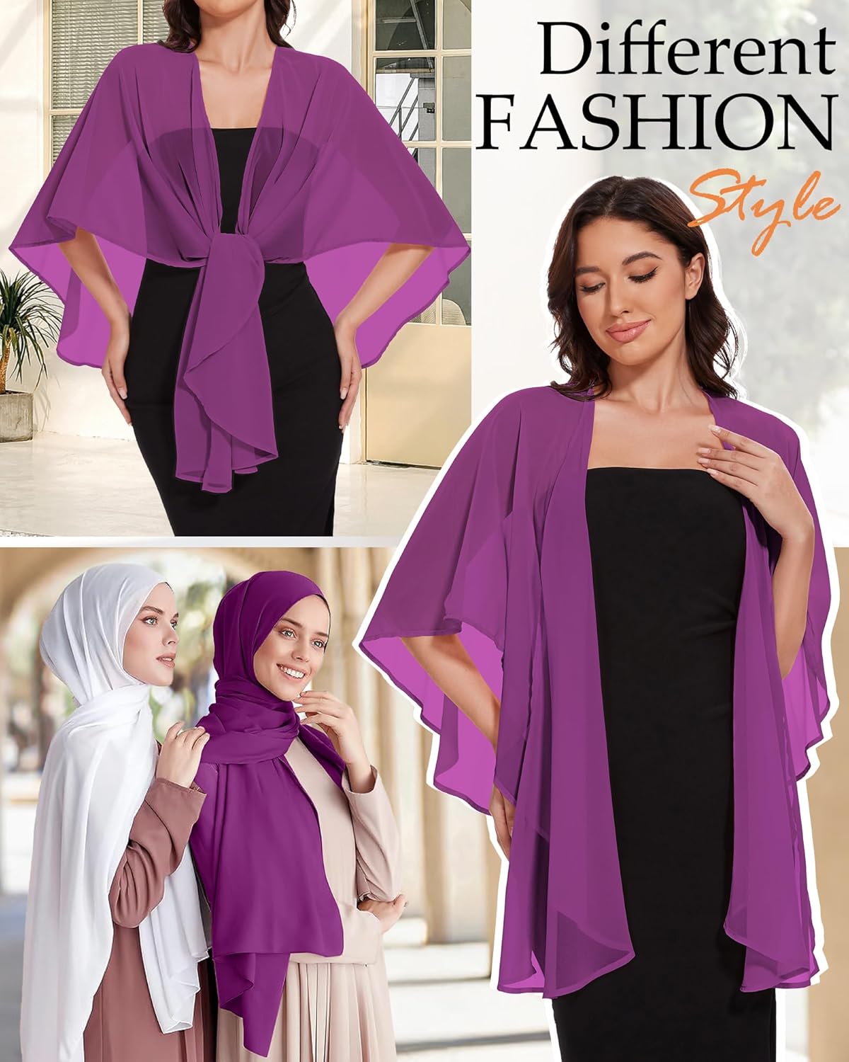 CHICGAL Shawls and Wraps for Evening Dresses Sheer Womens Chiffon Scarf Wedding Bridal Cover Up - Image 2