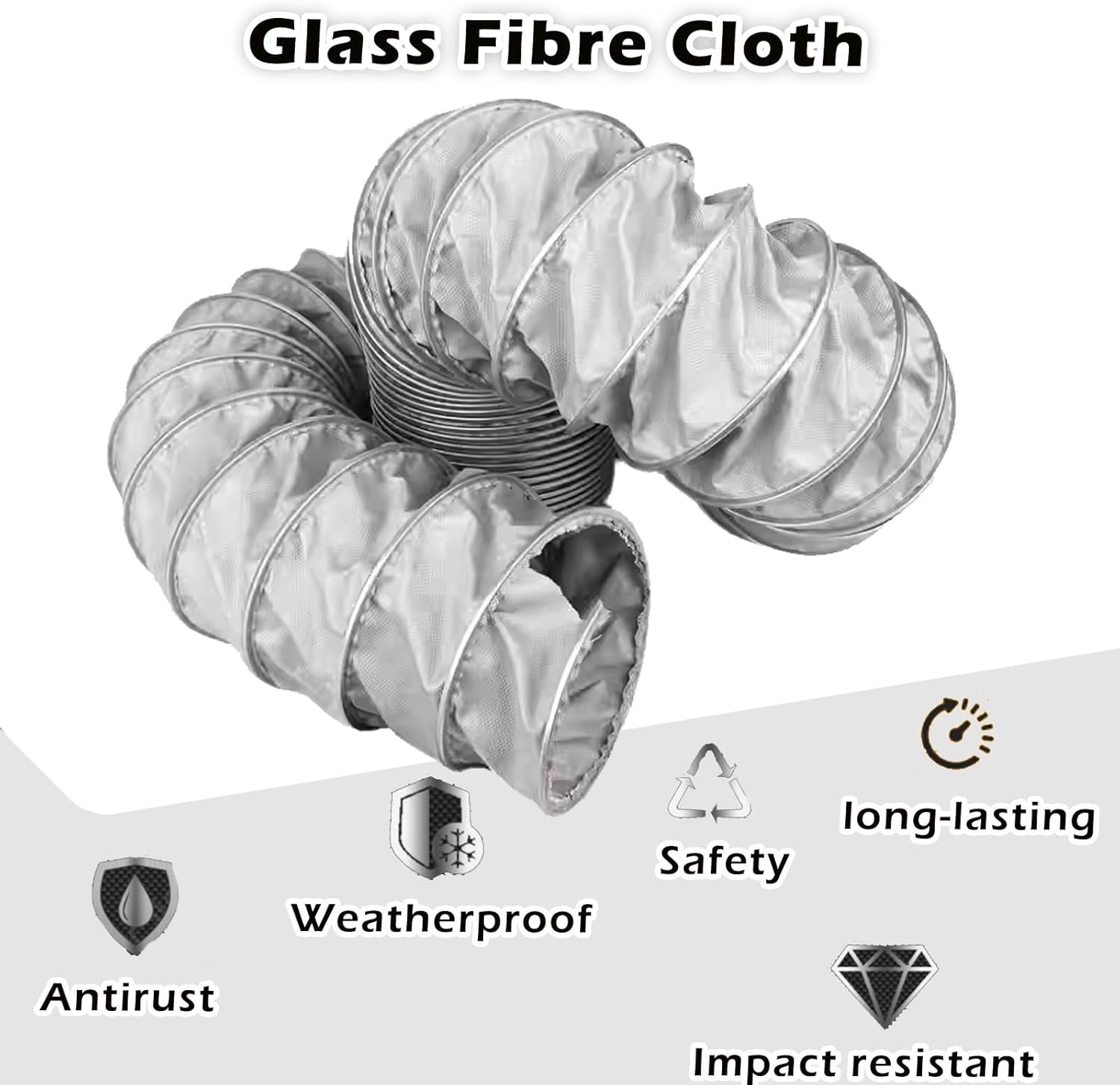 Fiberglass Cold Air Intake Duct 80mm 5m Flexible Hose for 100-600mm Vent Systems with 2 Clamps - High Performance Ventilation Solution for Easy Installation
