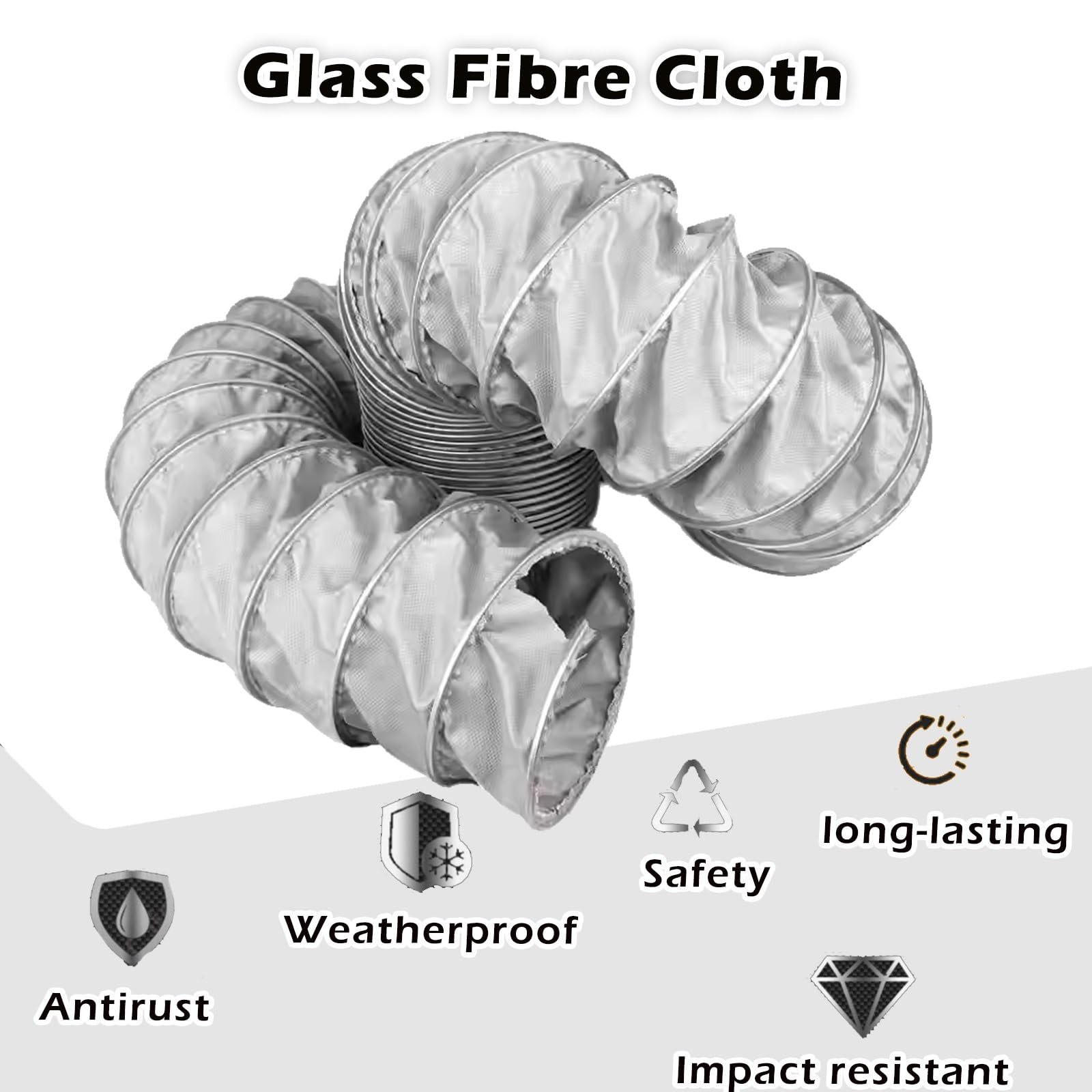 Manguera de ventilación flexible de fibra de vidrio – Tubo de entrada de aire frío de 80 mm para ventiladores extractores, 500 mm de longitud con 2 abrazaderas para sistemas de ventilación y HVAC
