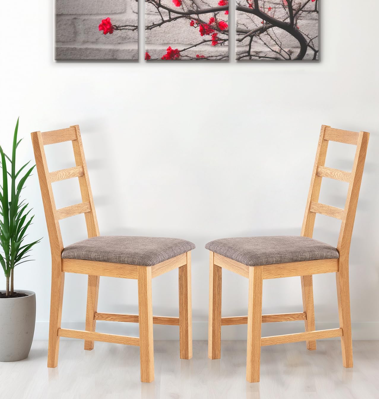 Hallowood Furniture Solid Oak Small Dining Chairs Set of 2 with Linen ...
