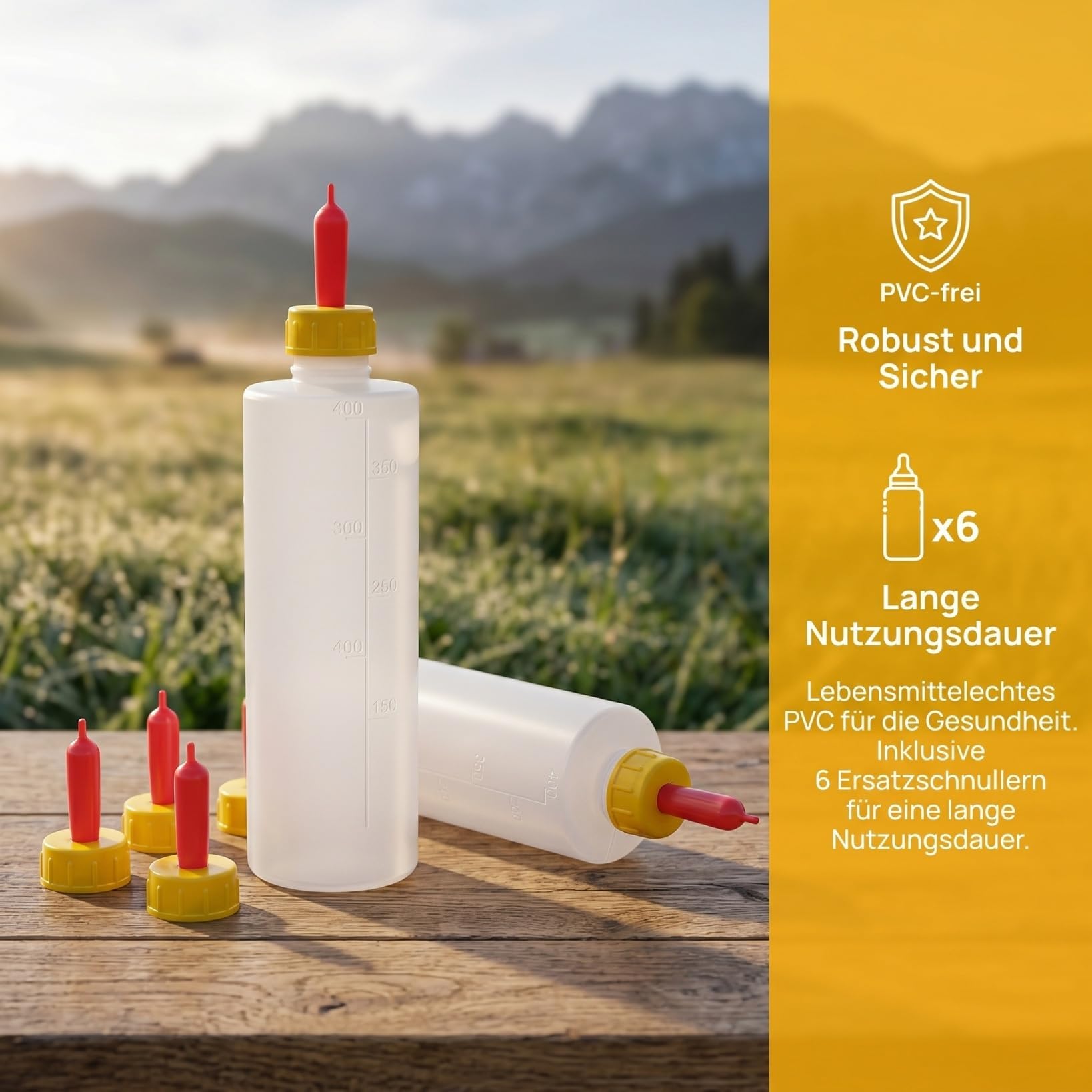 Cabilock 4 Stücke Lamm Milchflasche, 400ml Aufzuchtflasche mit 4 Milch Trinken Nippel, Stillflasche für Lämmer Ziegen und Kälber, Tierfütterung Flasche für Neugeborene Nutztiere
