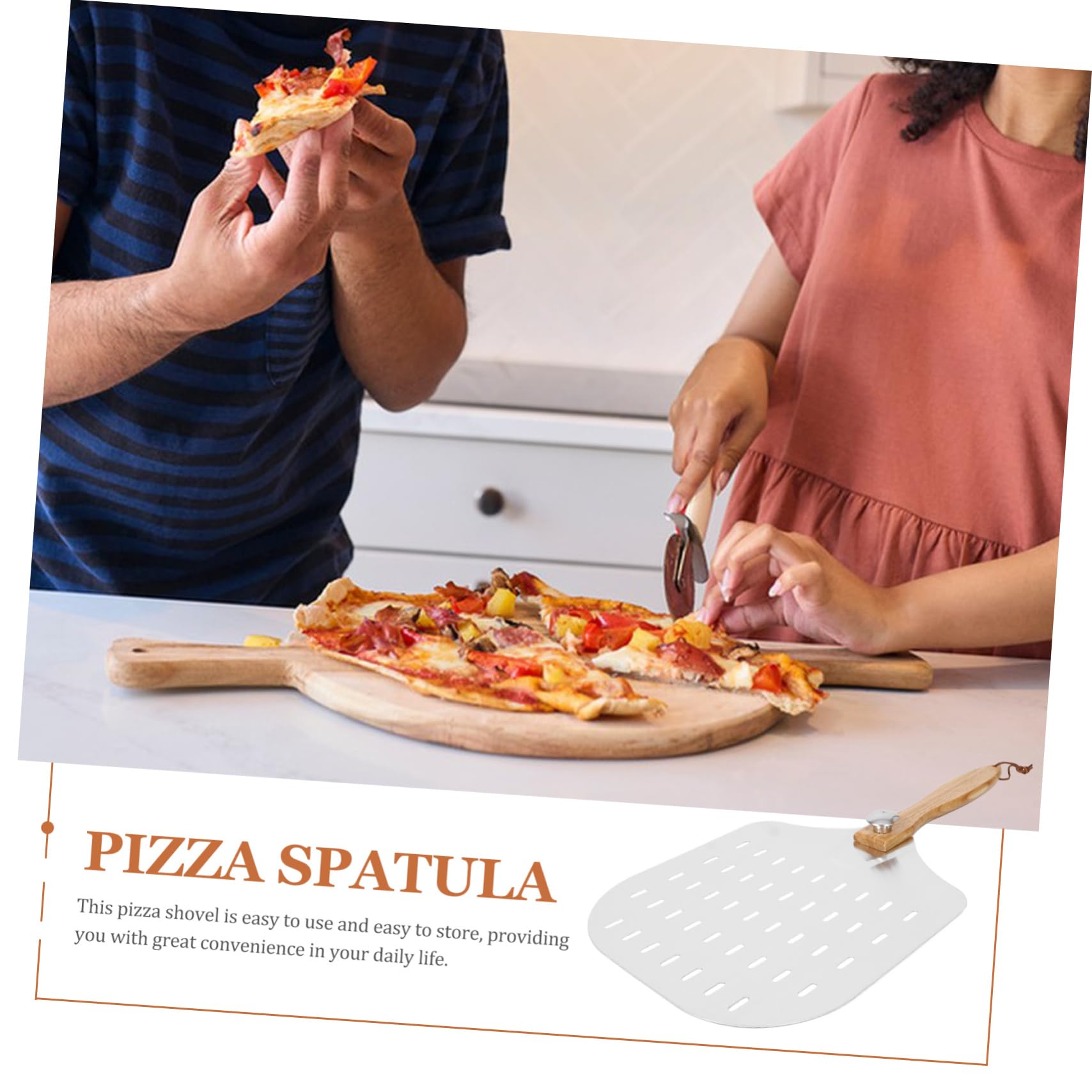 PRETYZOOM Spatola per Pizza Forata in Alluminio con Manico in Legno, Acciaio Inox, Resistente al Calore, per Ristoranti e Pizzerie