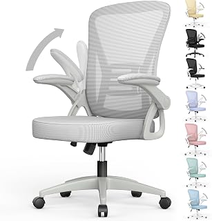 naspaluro Ergonomic Office Chair, Mesh Desk Chair with Lumbar Support Grey | Flip Armrest, Height Adjustable, 90°-105° Rocker Function, Comfortable Chair Computer Chair with Padded Seat Cushion for