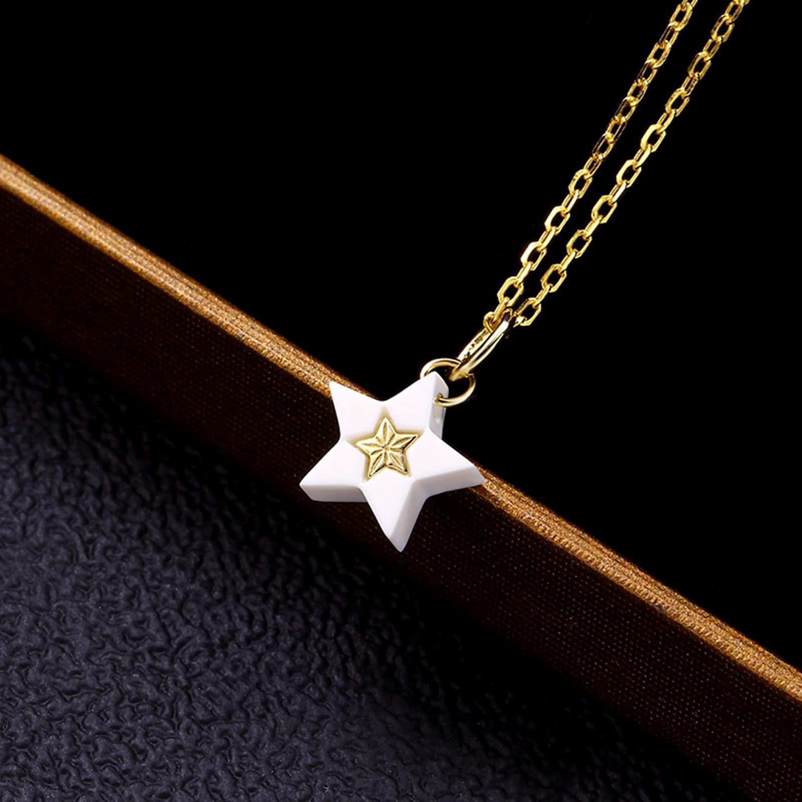 Halskette aus 18 Karat Gold, Damen-Halskette mit Stern-Anhänger, Kettenlänge 45,7 cm