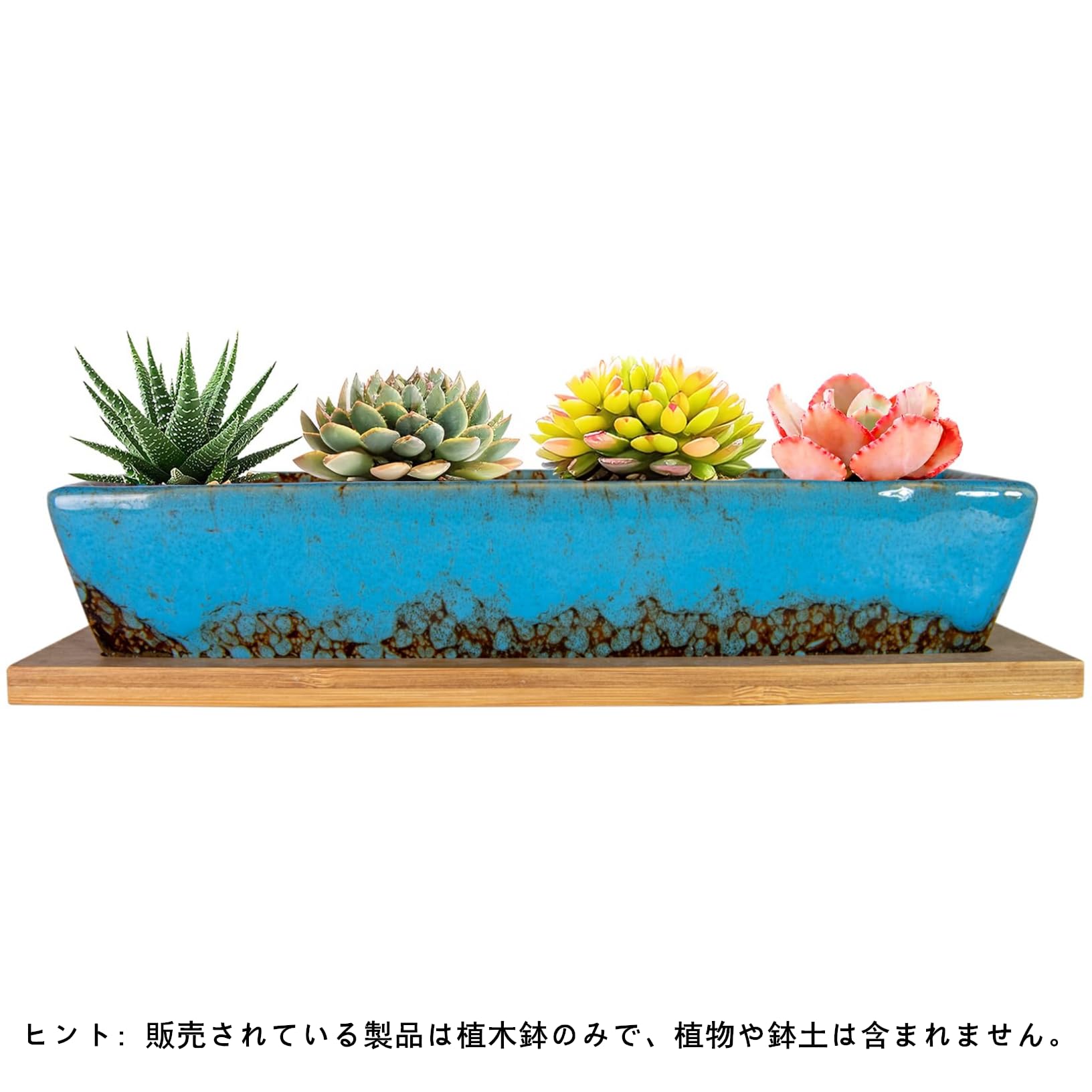 Japanese Ceramic Rectangular Plant Pot with Tray