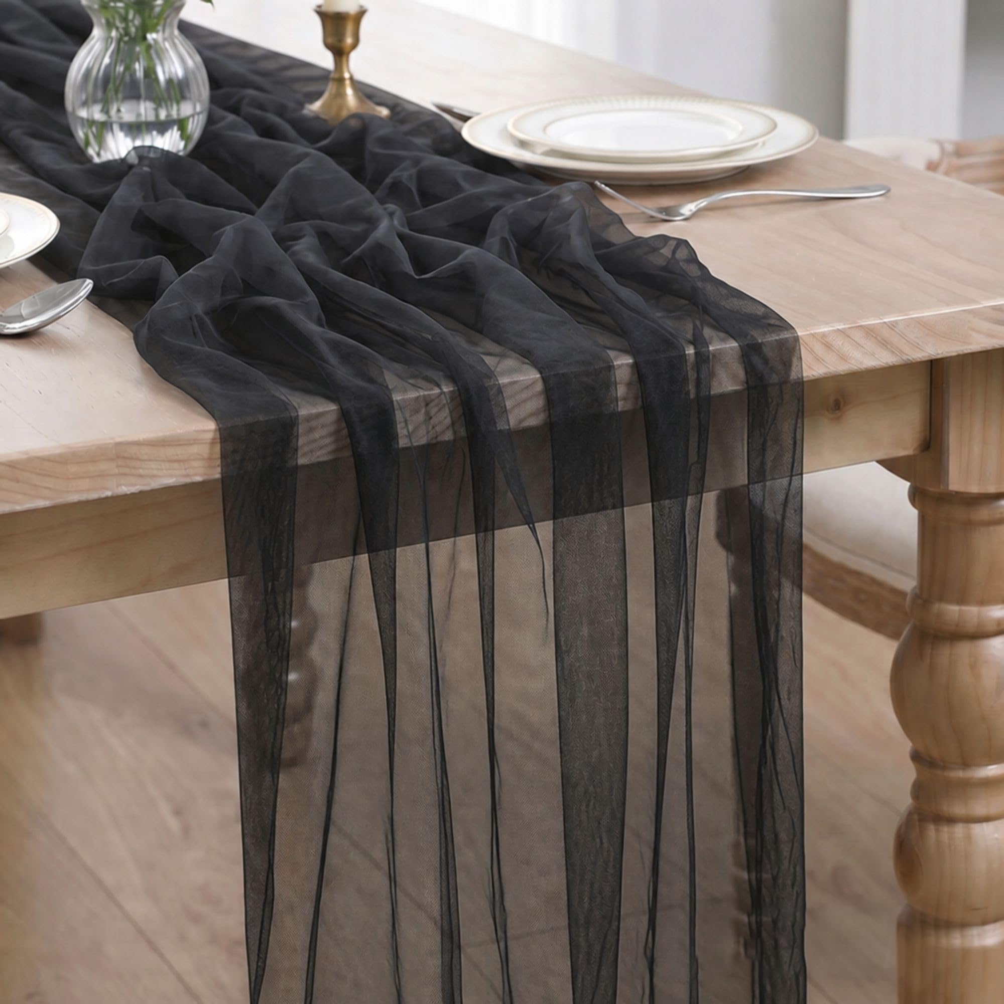 Artoid Mode Black Boho Cheesecloth Gauze Table Runner 70 x 300 cm โ image 1