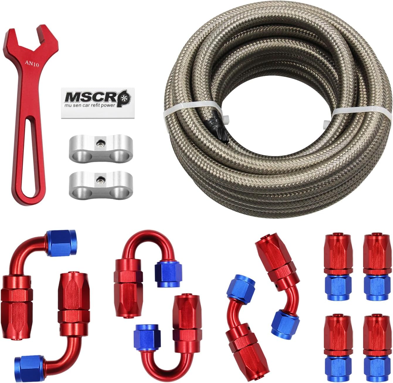 AN6 20FT Fuel Line Hose Kit, Nylon Stainless Steel Braided 3/8" - 8.73mm ID(AN6, Nylon)