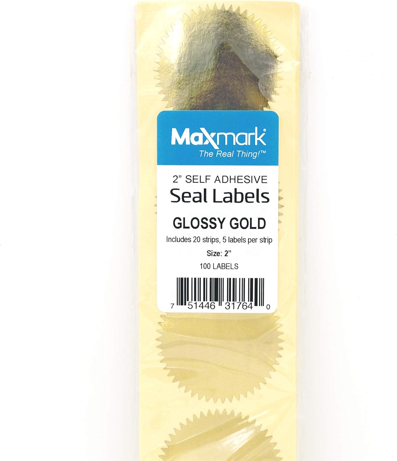 MaxMark 2" Self Adhesive Glossy Gold Seal Labels for Certificates, Notary Embossing Seals - 100 Count