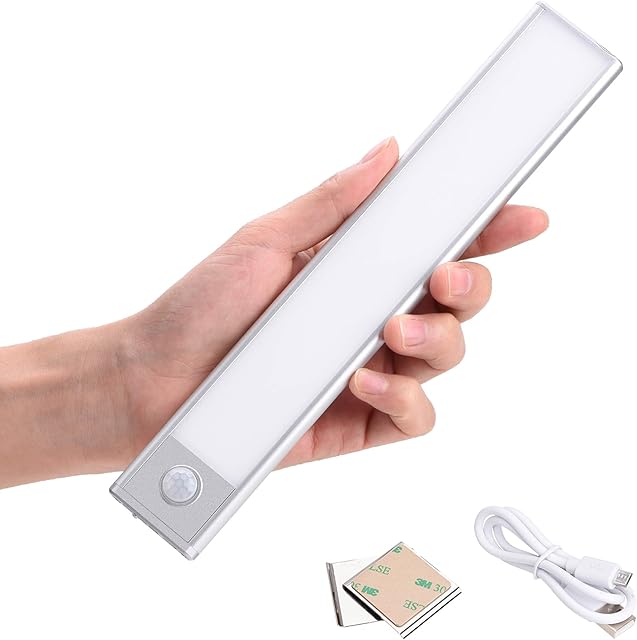 Zoeson Motion Sensor Wireless Led Light with Rechargeable Battery, Light Induction Magnetic Security Nightlight for Cabinet, Wardrobe, Kitchen, Closet (Silver) (1-Pack)
