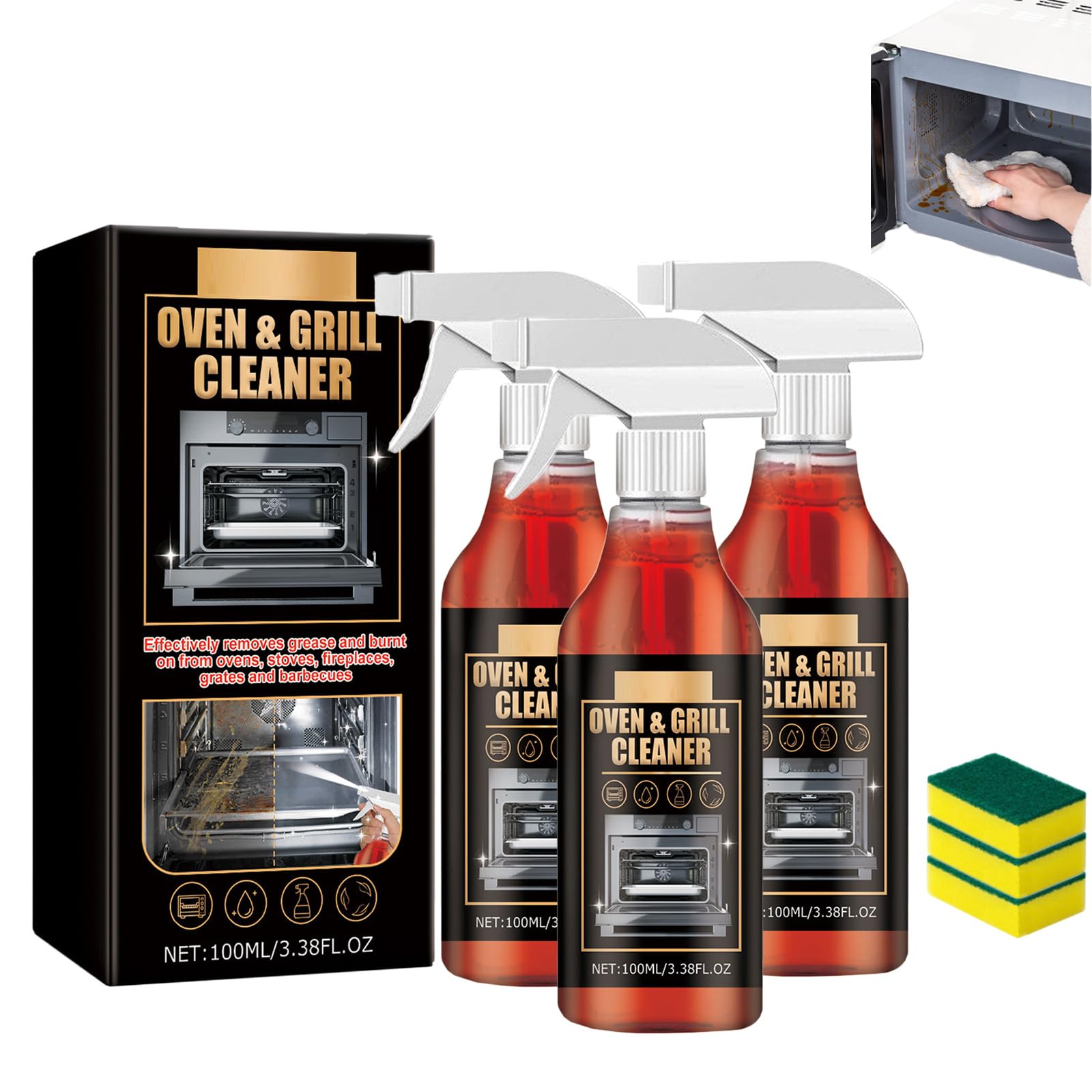Oven and Grill Cleaner Spray, Oven Cleaner Heavy Duty Spray, Kitchen All Purpose Cleaners Sprays, Multi-purpose Cleaners for Microwave, Ovens, Grills, BBQ (3pcs)