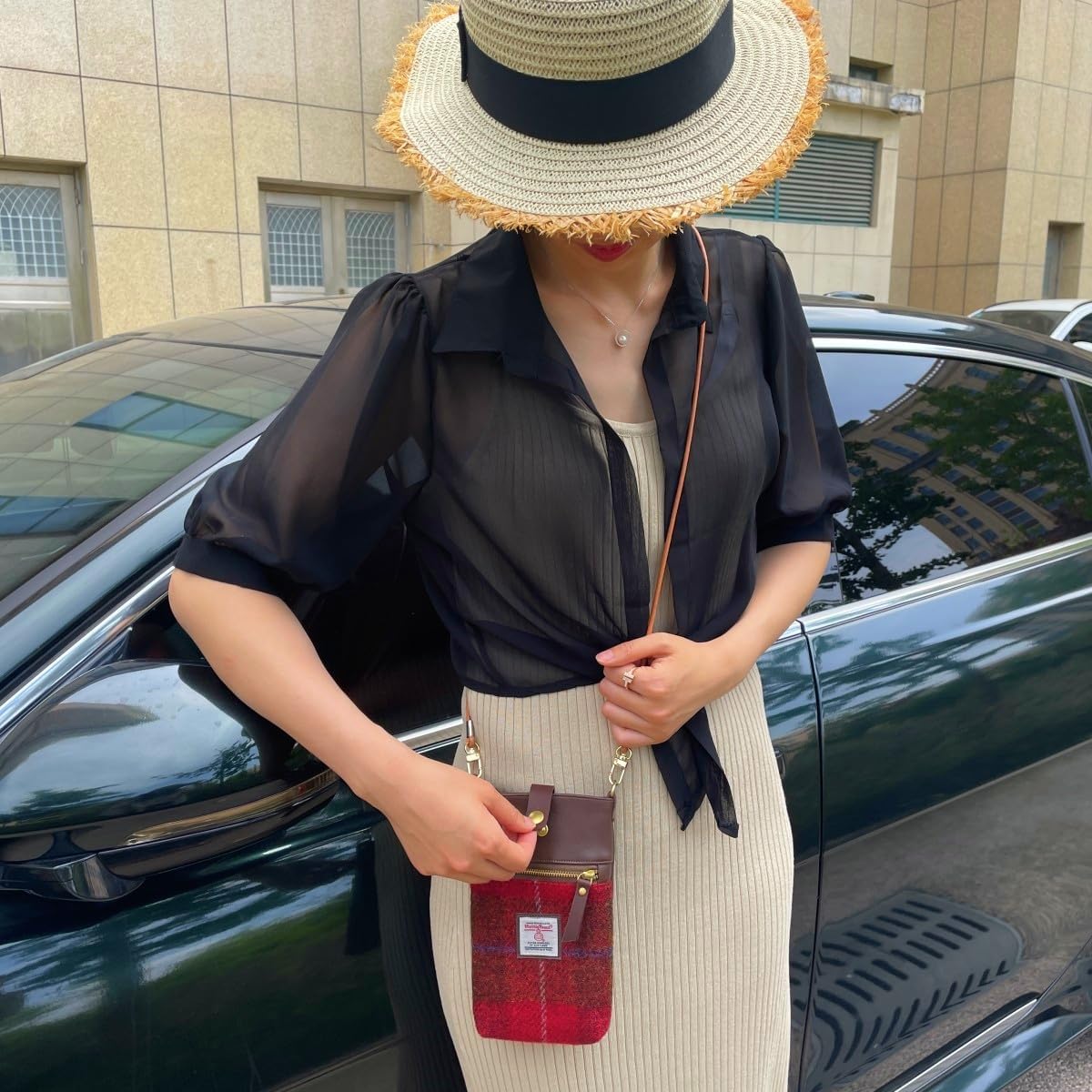 Harris Tweed Handmade Crossbody Cell Phone Bag for Women Small Shoulder Purse with Microfiber Leather Wool Fabric - Image 6