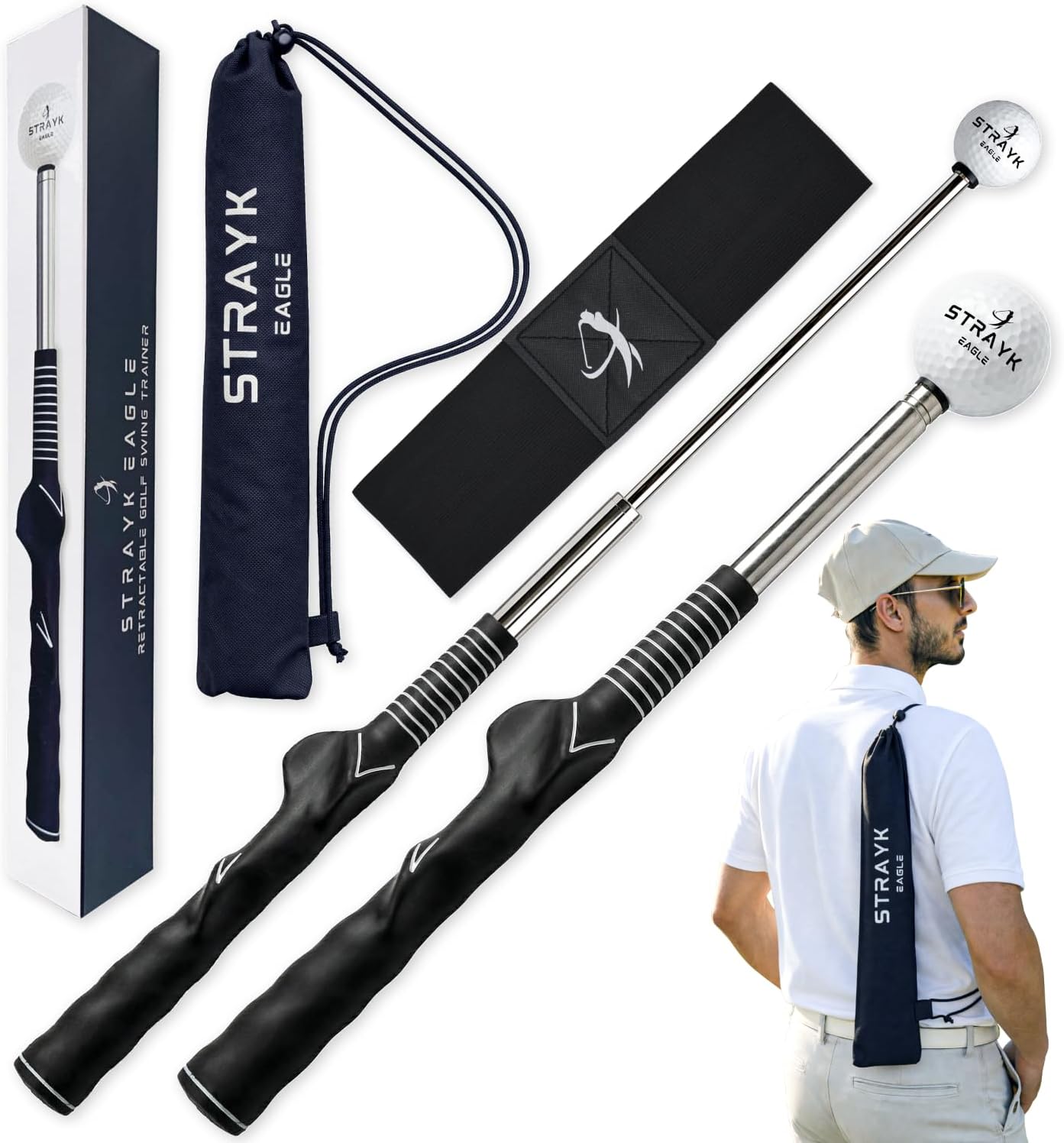 Retractable Golf Swing Trainer - Fix Your Slice - Improve Swing Tempo - Get Instant Feedback - Golf Training Aid for Right-Handed Players - Indoor & Outdoor Practice - Perfect for Beginners & Pros