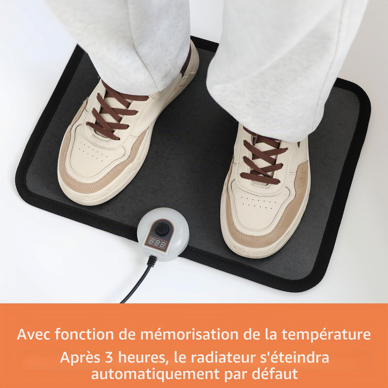 Tapis de sol électrique chauffant sous le bureau, chauffe-pieds chauffant – Chauffage des orteils 230 V pour bureau et maison (noir)