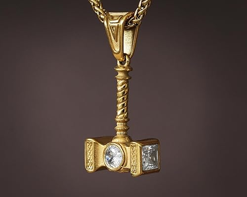 Miniatura 144 de Viking Thors Hammer Necklace Pendant - Vegvisir Aegishjalmur Helm of Awe Raven Huginn Muninn Pendant Necklace Amulet Talisman - Thor Necklace - Bear