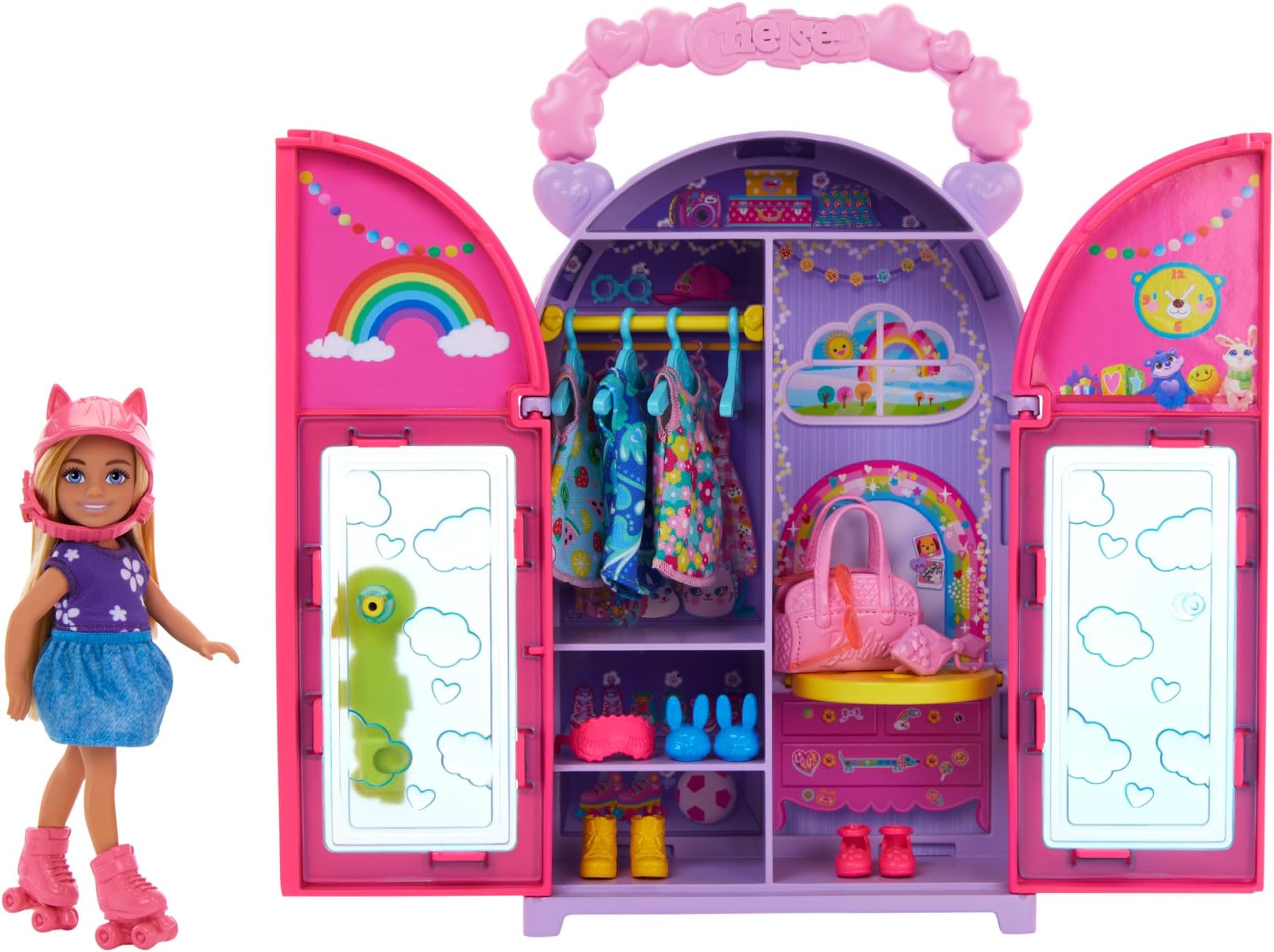 Barbie Chelsea Doll & Closet Toy Playset with 15 Pieces Clothes & Accessories Included, Foldable Set for On-The-Go Play & Storage, HXN03