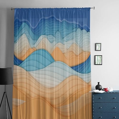 Miniatura 5 de Geometry - Cortinas de ventana de montaña de 96 pulgadas de largo, cortinas de gasa semitransparentes con bolsillo para barra, cortinas de gasa para
