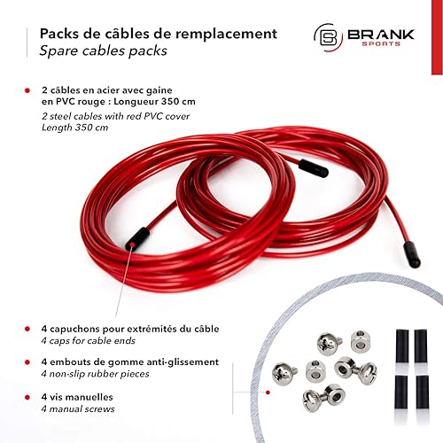 Miniatura 2 de BRANK SPORTS Paquete de 2 cuerdas de acero de repuesto para todas las cuerdas de saltar  Longitud 12 pies  2 diámetros y 7 colores para elegir