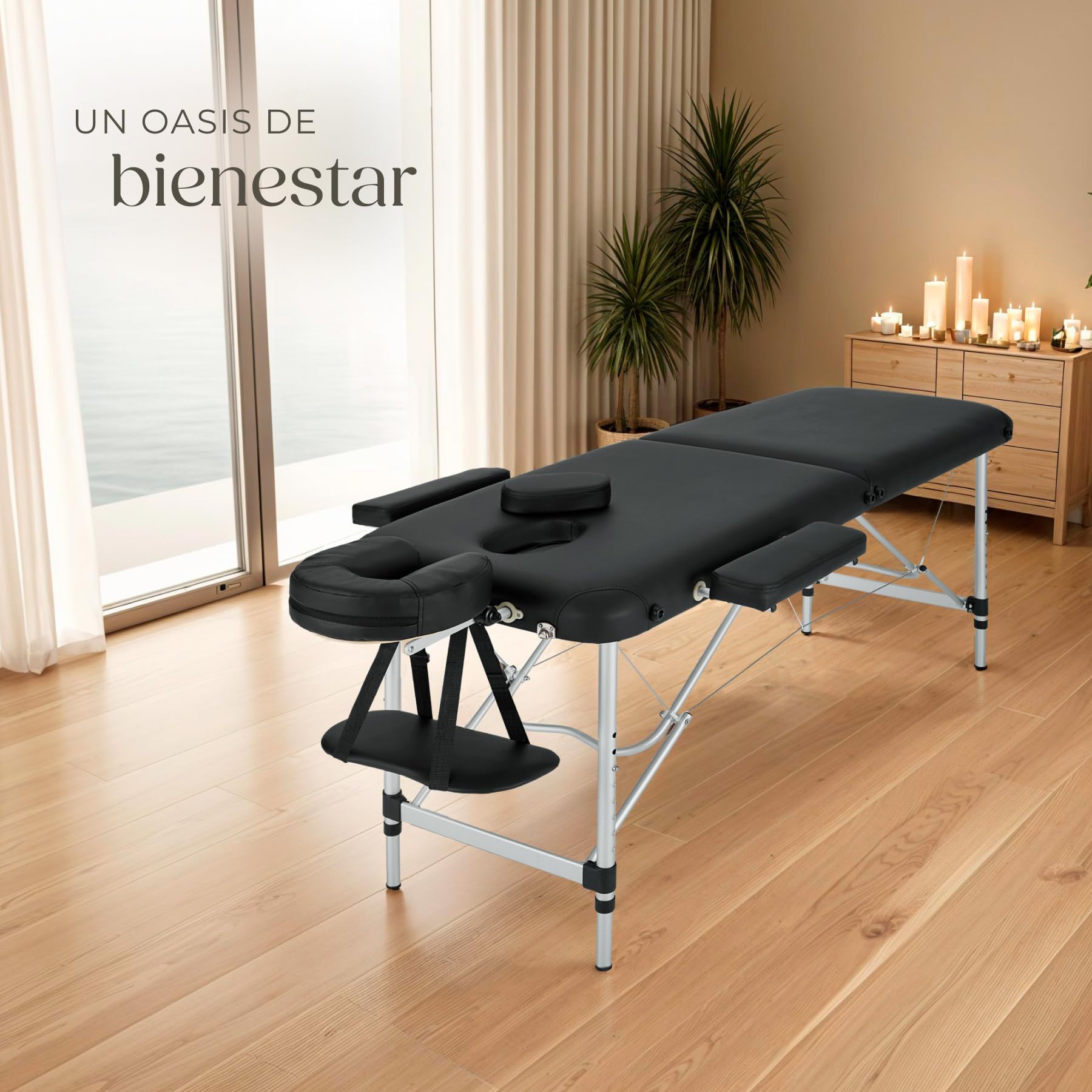 tectake® Camilla Masaje Plegable, Camilla Profesional Fisioterapia, Quiromasaje, Tatuajes, Reiki, Camilla Estética Profesional de Aluminio, Ajustable en Altura, 2 Zonas, con Bolsa Transporte - Negro