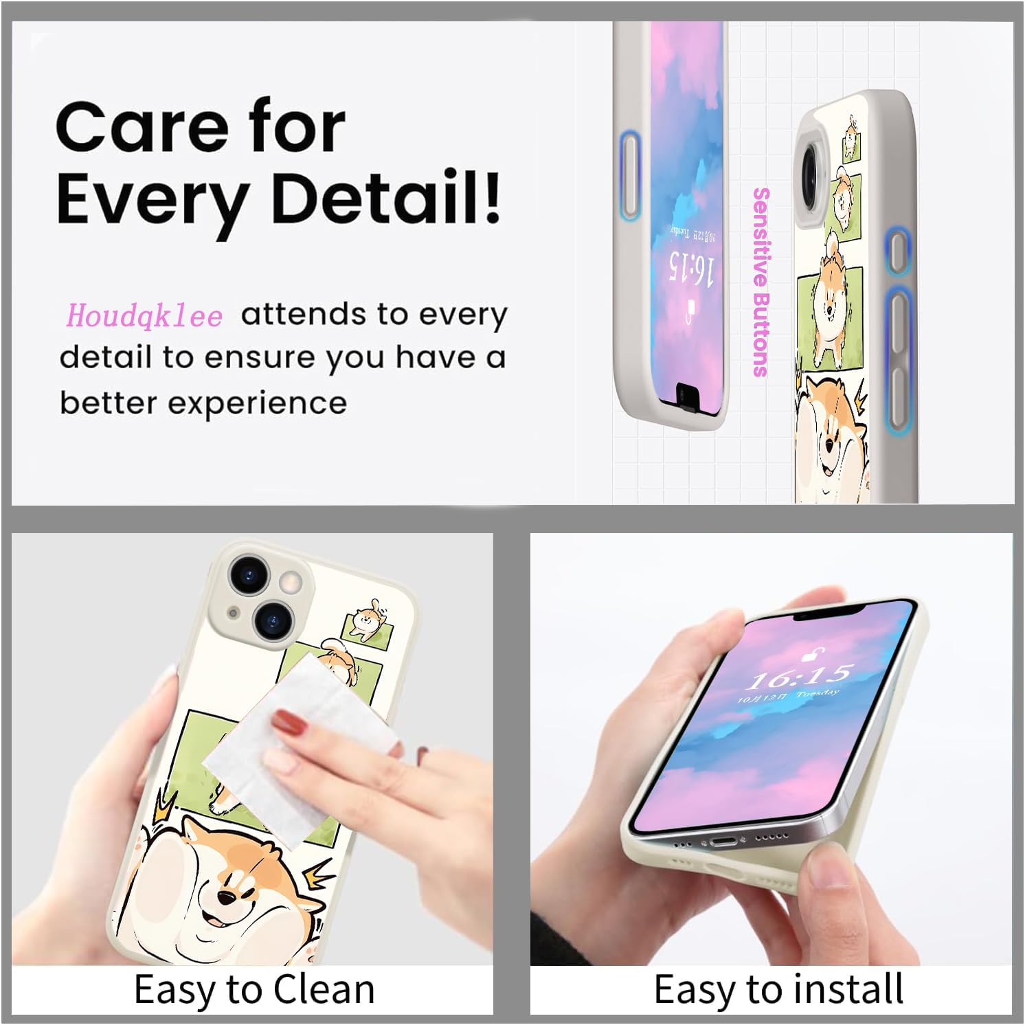 Funny Dog Case for iPhone 16 Plus, Cute Happy Corgi Phone Case Cover Liquid Silicone Soft Gel Rubber Phone Cover with Microfiber Lining for iPhone 16 Plus image 5