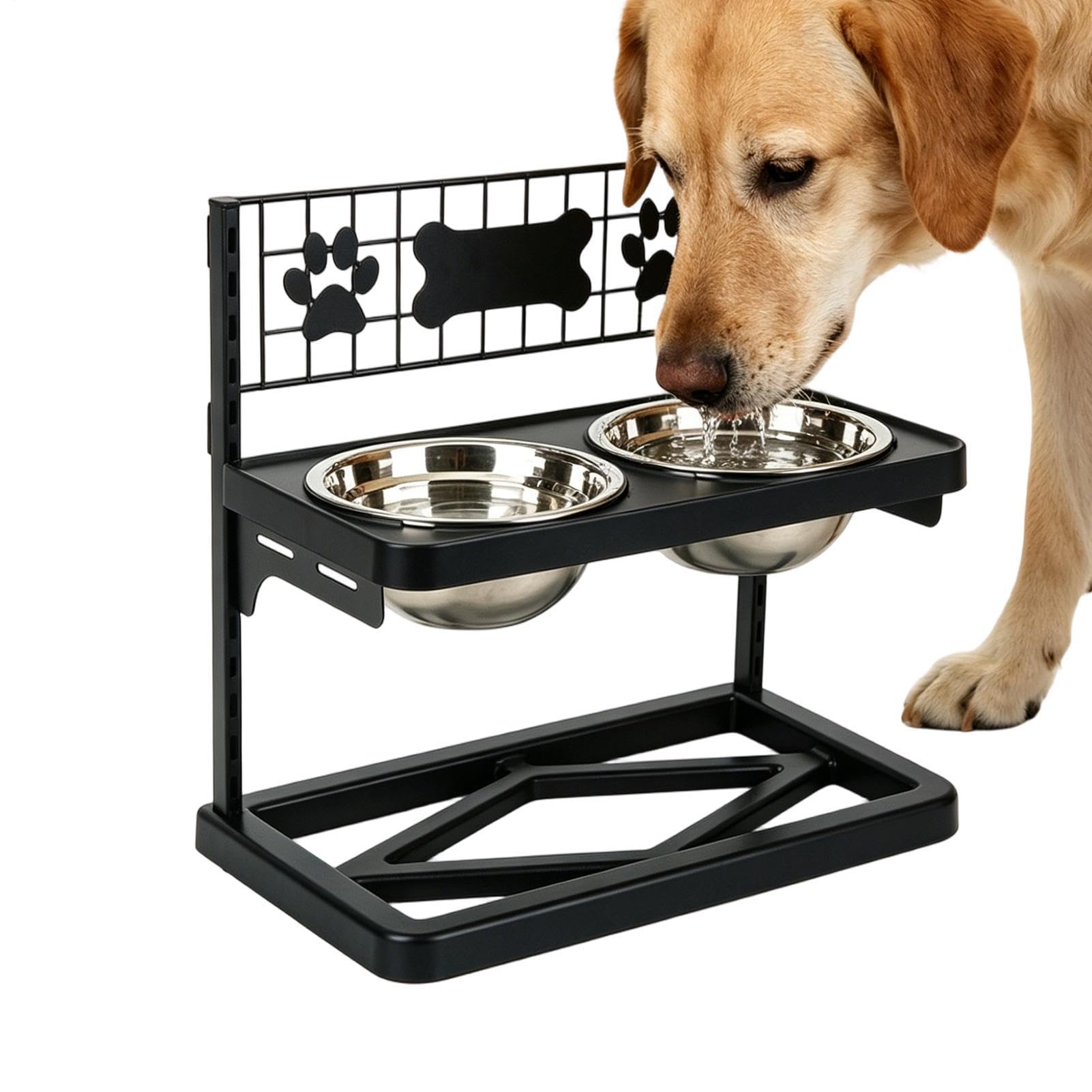 Alzata per Ciotole Cani Base Antiscivolo Sostegno Alimentazione Secca-Umida | Supporto Rialzato Con 2 Ciotole In Acciaio Per Cucina Balcone Giardino Cortile Acqua Brodo Di Ossa Yogurt