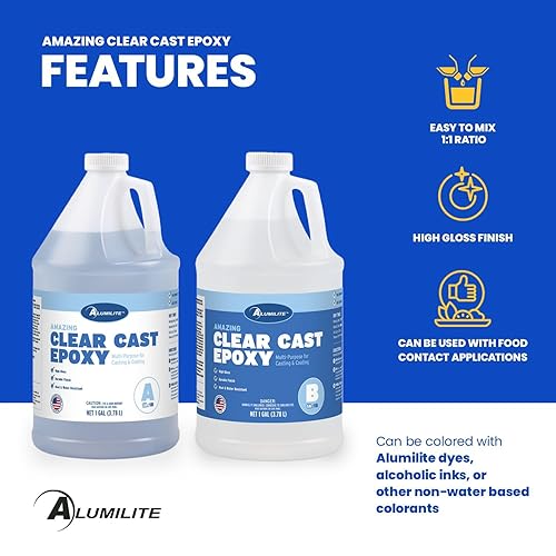 Miniatura 3 de Alumilite Kit de Resina Epoxi Amazing Clear Cast (2 Galones) Seguro para Alimentos, Cristalino, Acabado de Alto Brillo  Perfecto para Encimeras,