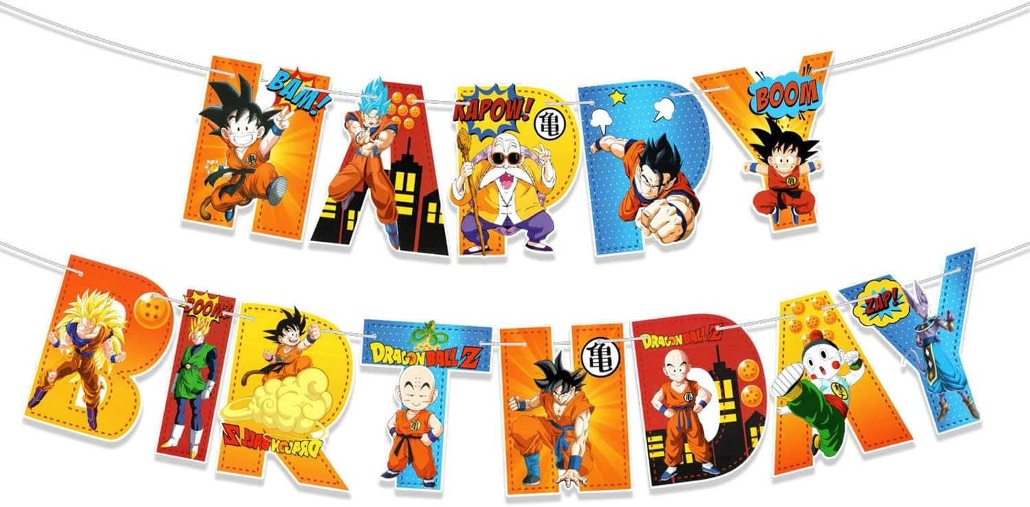 Rozi Decoration Dragon Ball Theme Happy Birthday Paper Banner Decoration Set of 1 Banner | Birthday Decoration Items for Boys | Cartoon Theme Birthday Decoration Kit