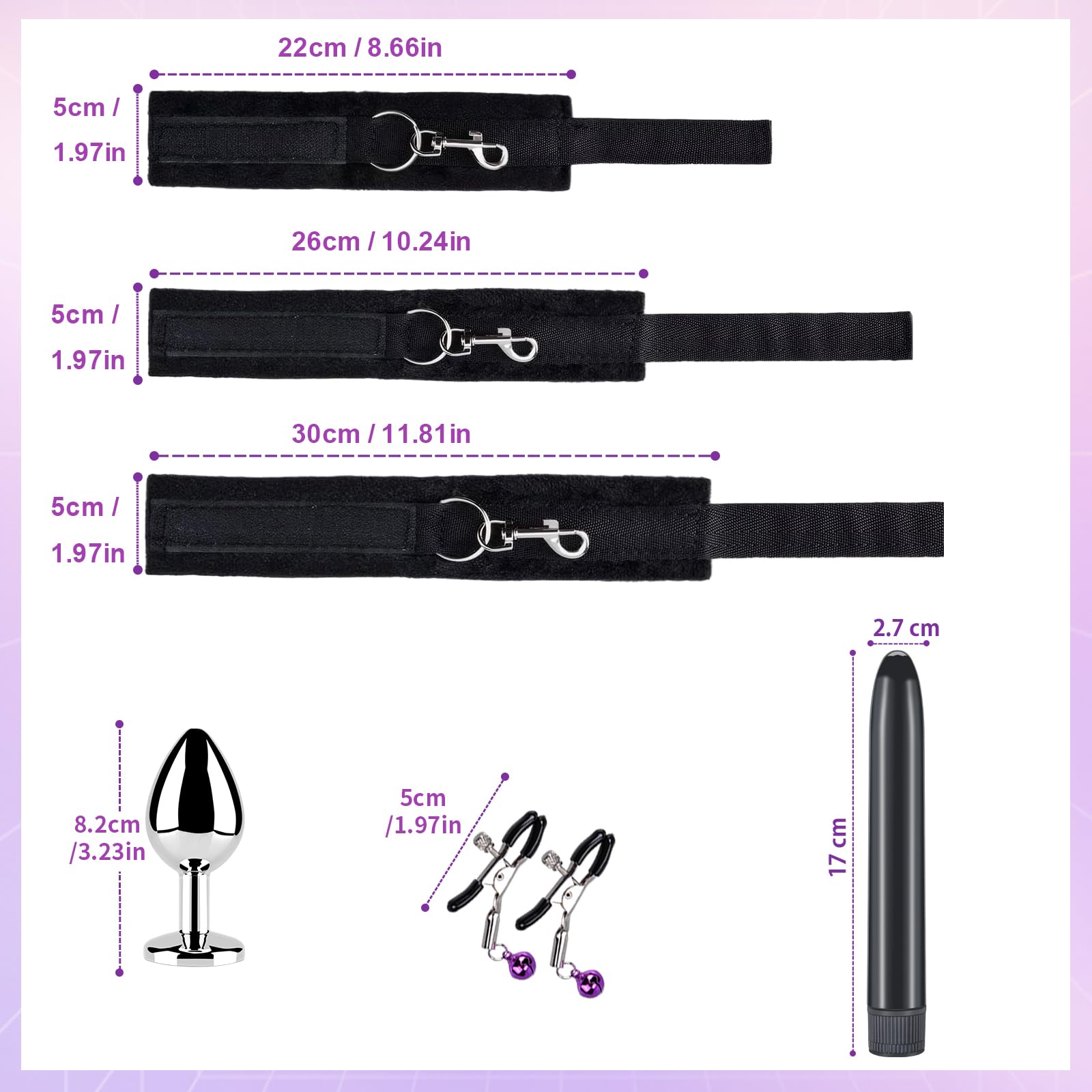 Kit Bondage BDSM 12 Pezzi Qoosea per Coppie – Set di Restrizione Regolabile con Manette, Cavigliere, Collare, Benda Occhi, Bavaglio & Accessori per Giochi Erotici – Sex Toys per Adulti